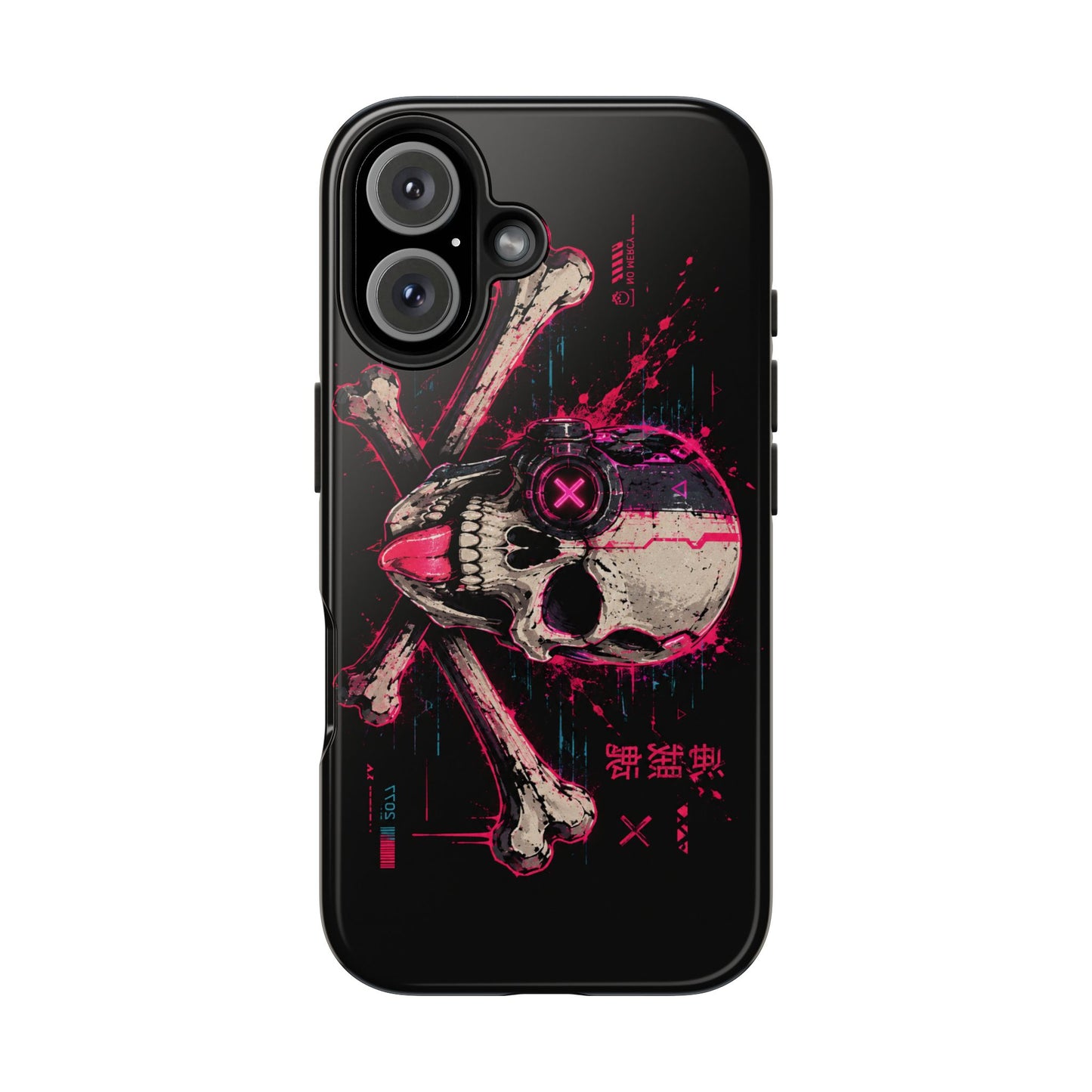 Skull & Crossbones Tough Phone Case — Neon Cyberpunk Skull Design