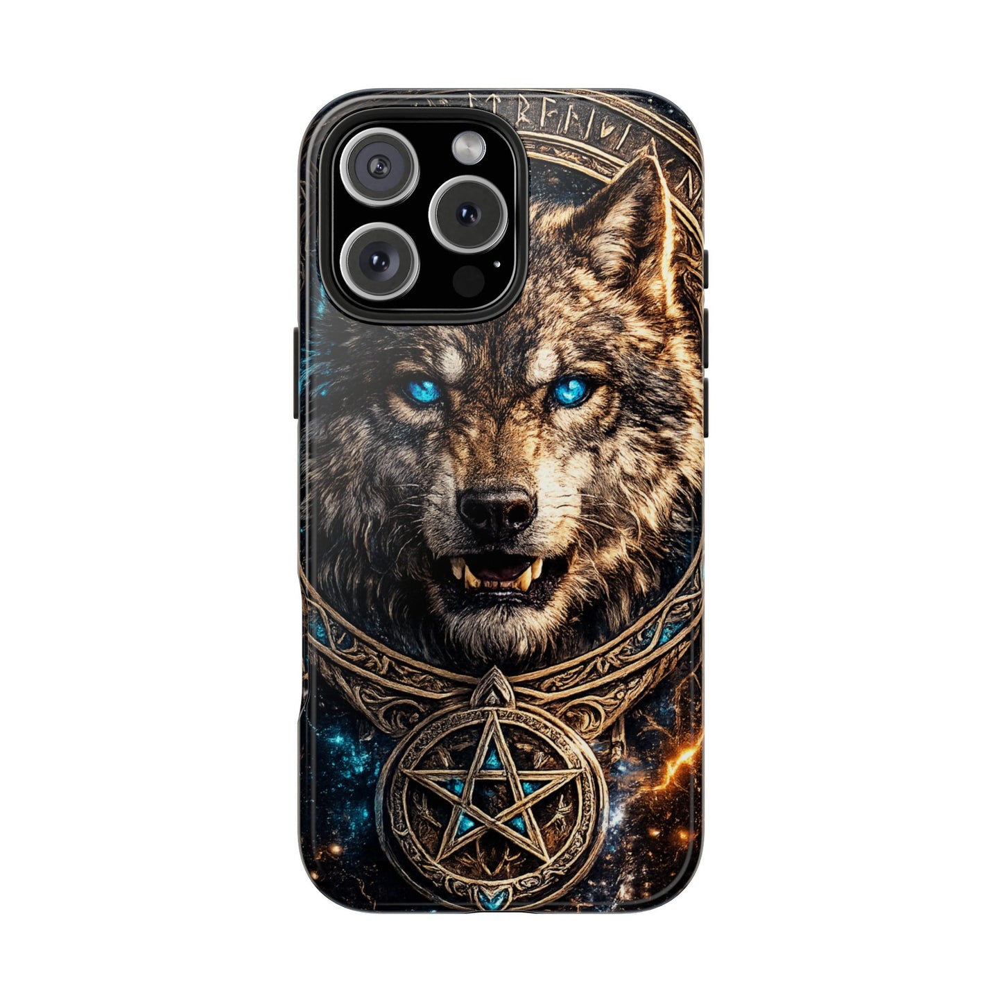 Wolf Pentagram Phone Case - Rugged Mystic Phone Cover with Glowing Blue Eyes