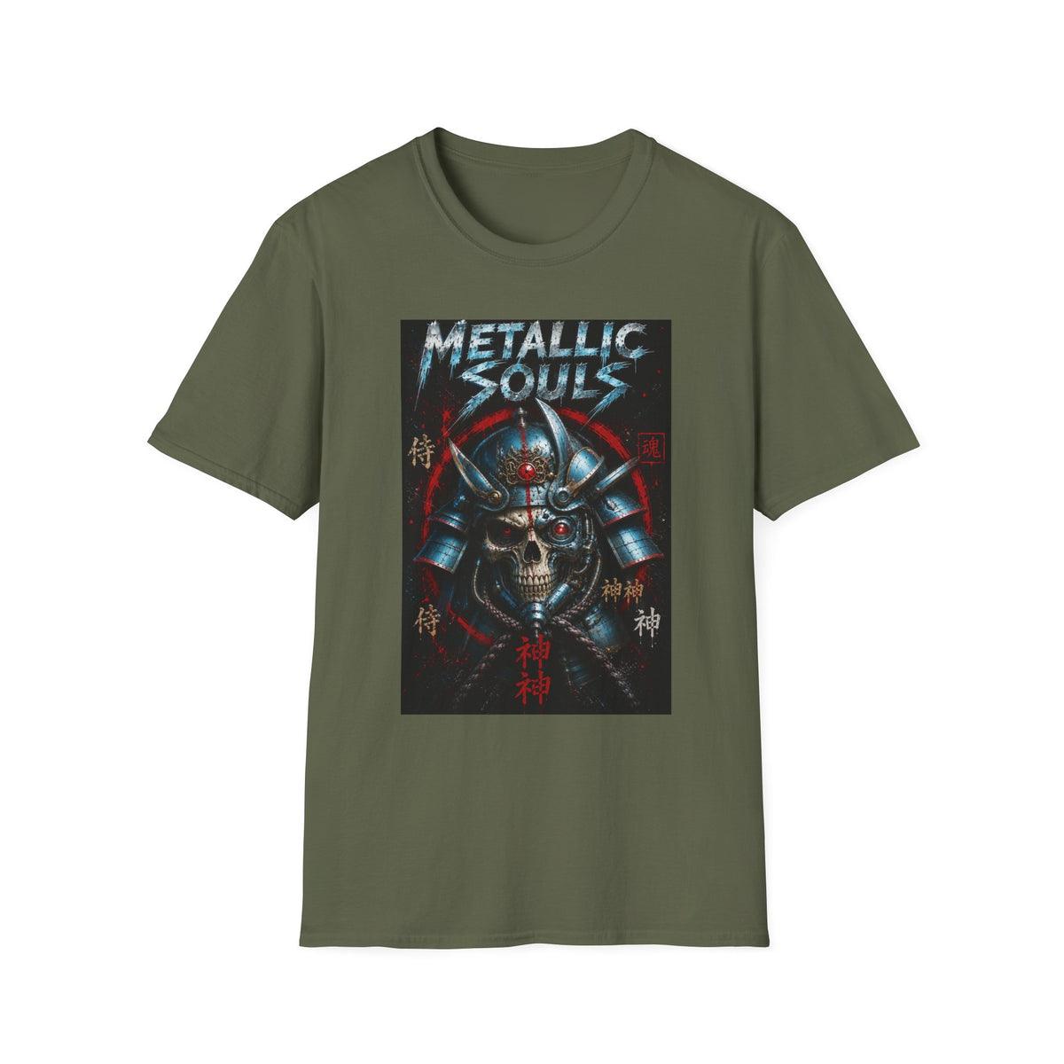 Metallic Souls Samurai Helmet T‑Shirt — Vintage Mecha Warrior Graphic Tee
