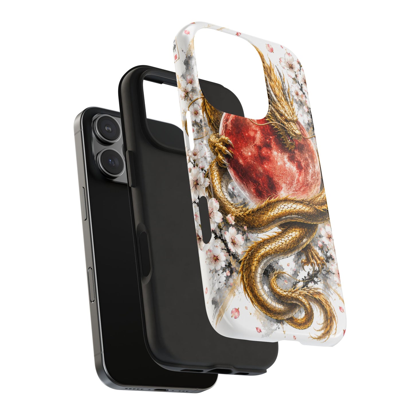 Golden Dragon Phone Case — Red Moon & Cherry Blossom Tough Phone Case