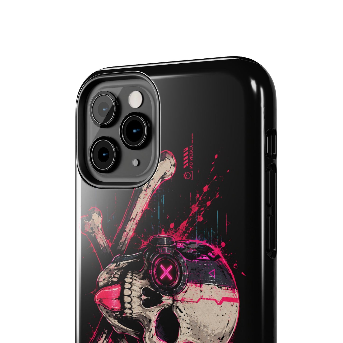 Skull & Crossbones Tough Phone Case — Neon Cyberpunk Skull Design