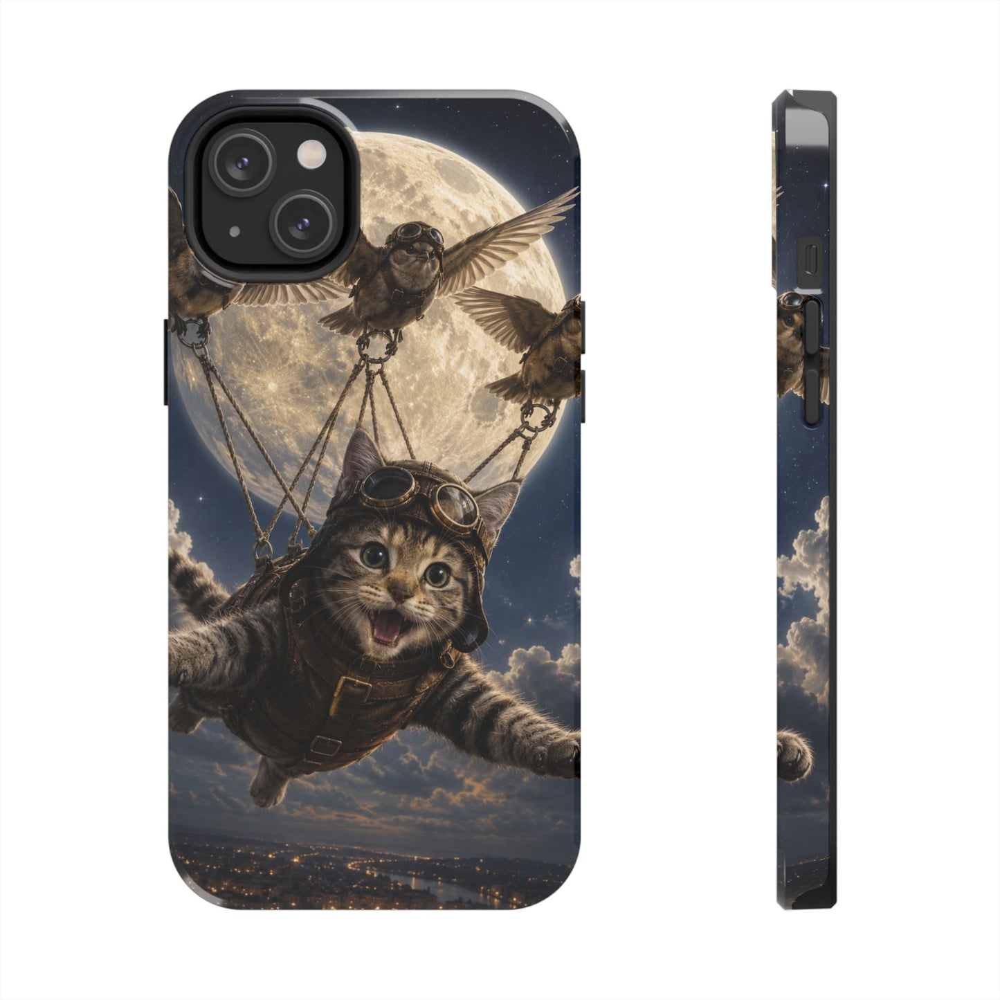 Cat Pilot Phone Case — Adventure Kitty Moonlit Flight Tough Protection
