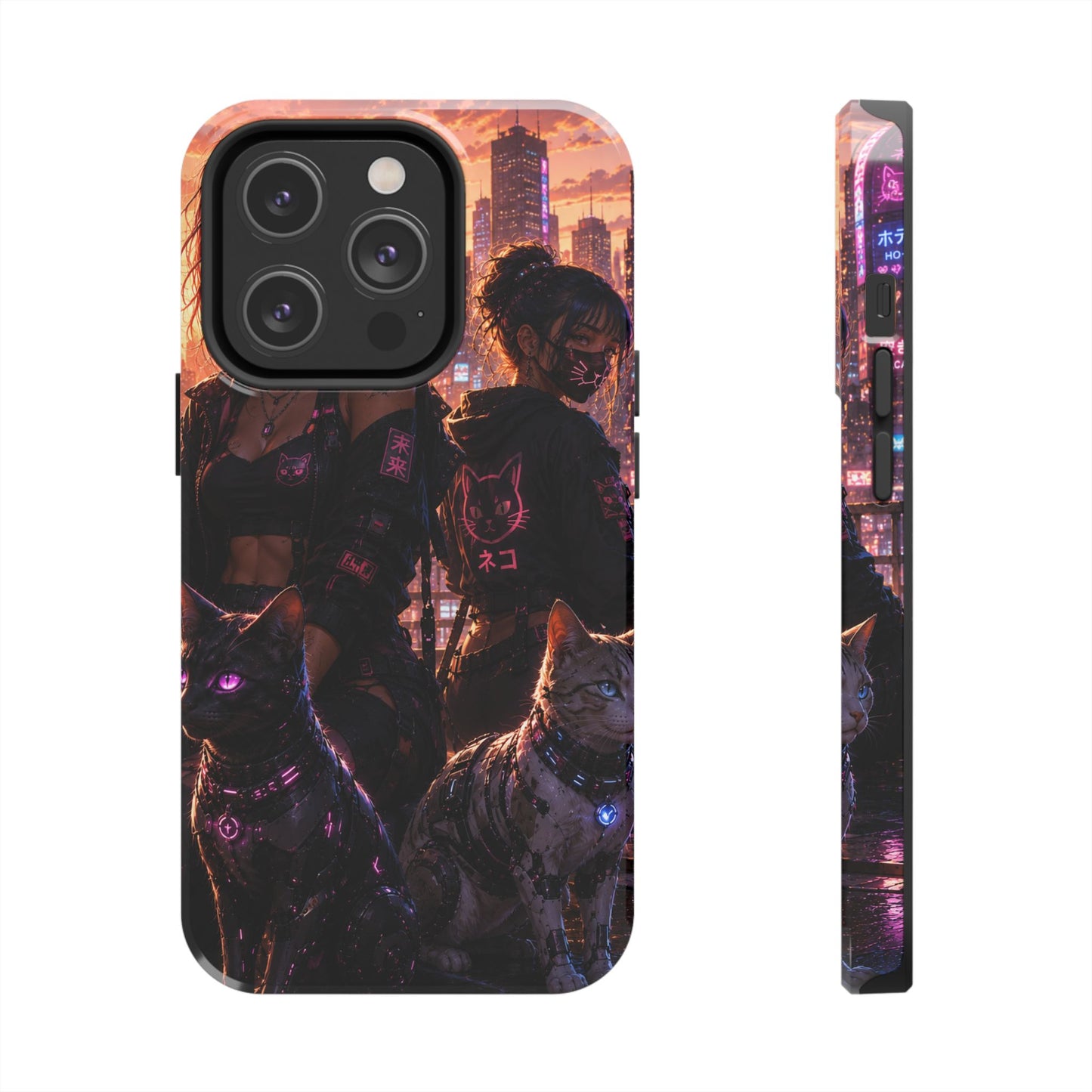 Cyberpunk Pack: Tough Phone Case with Neon Panther & City Sunset