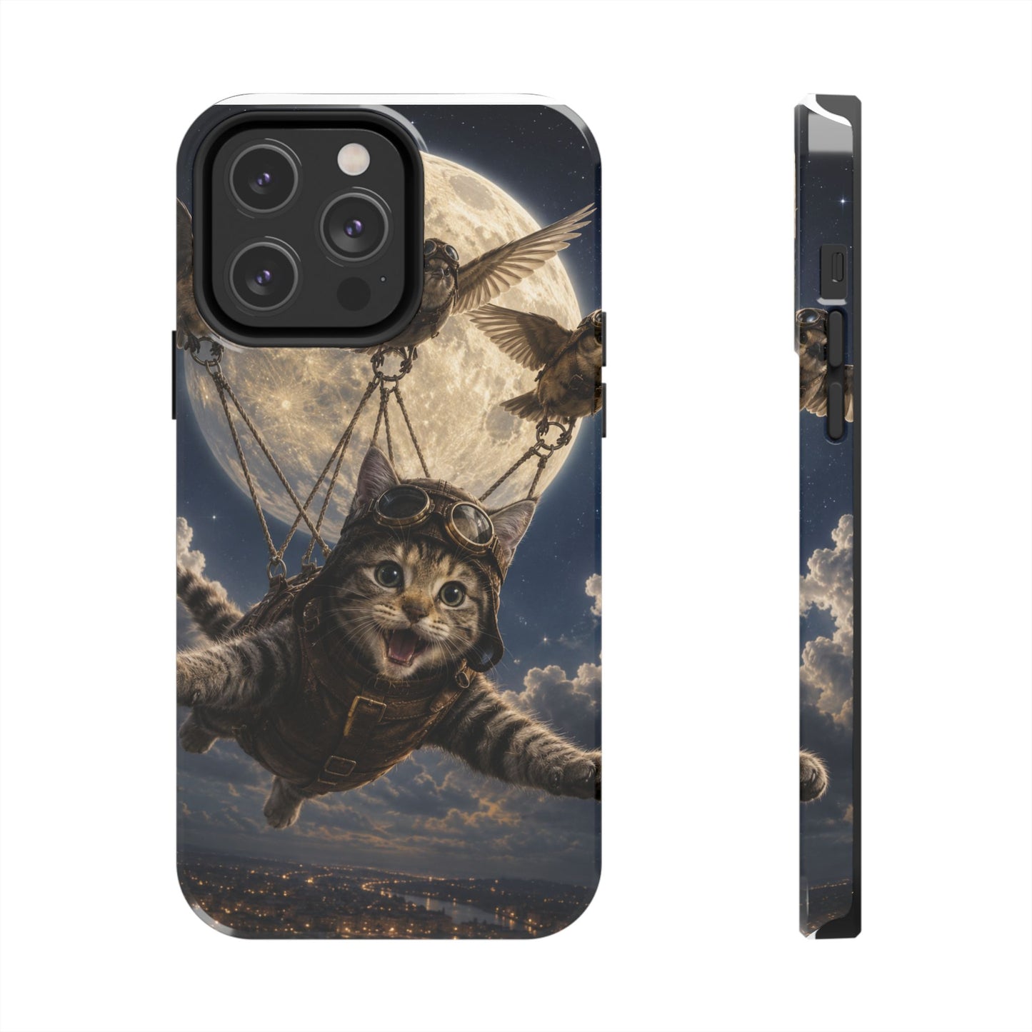 Cat Pilot Phone Case — Adventure Kitty Moonlit Flight Tough Protection