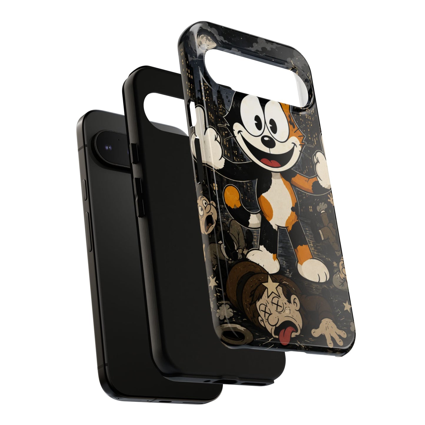 Vintage Cartoon Cat Phone Case — Edgy Felix-Style Illustration