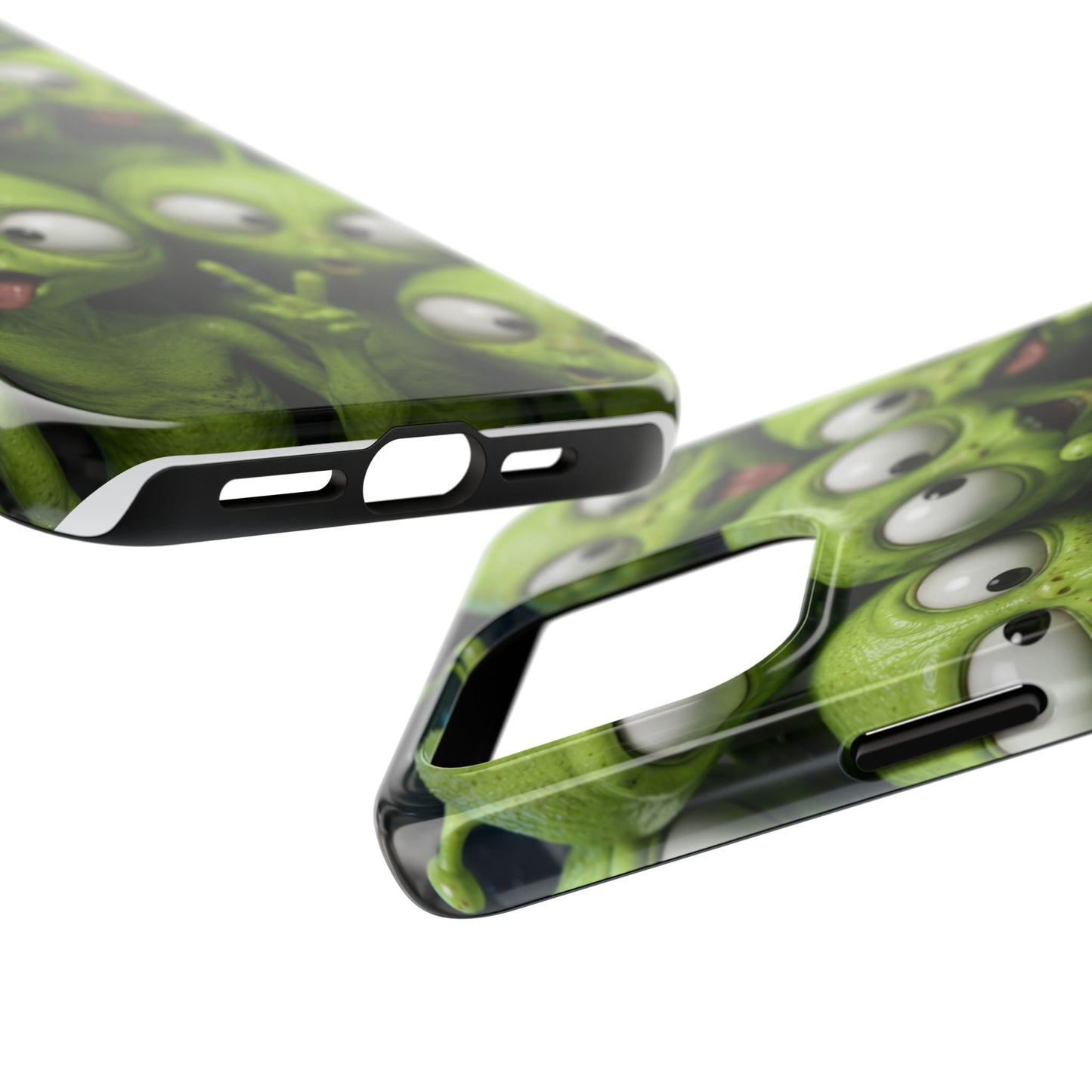 Alien Selfie Tough Phone Case — Cute Green Cartoon Aliens Protective Cover