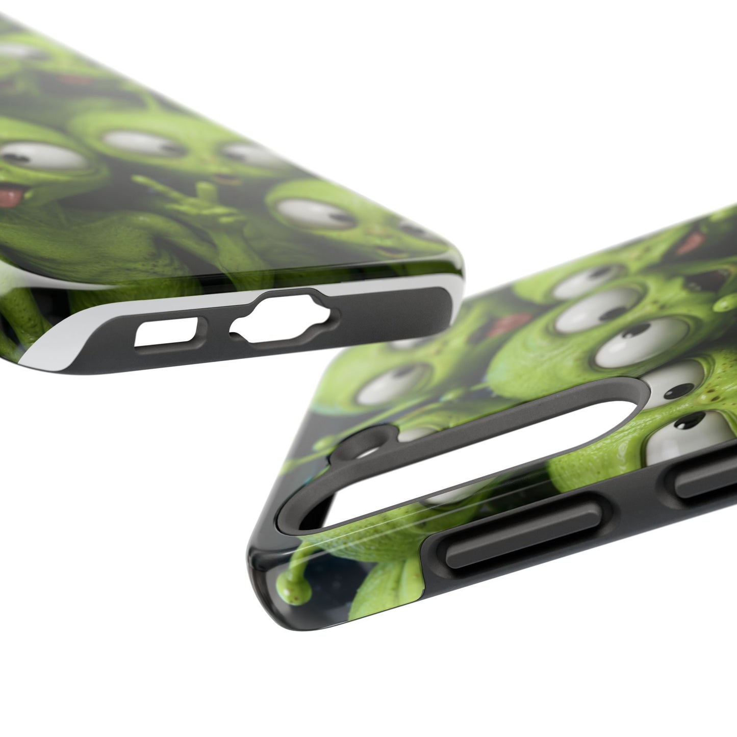Alien Selfie Tough Phone Case — Cute Green Cartoon Aliens Protective Cover