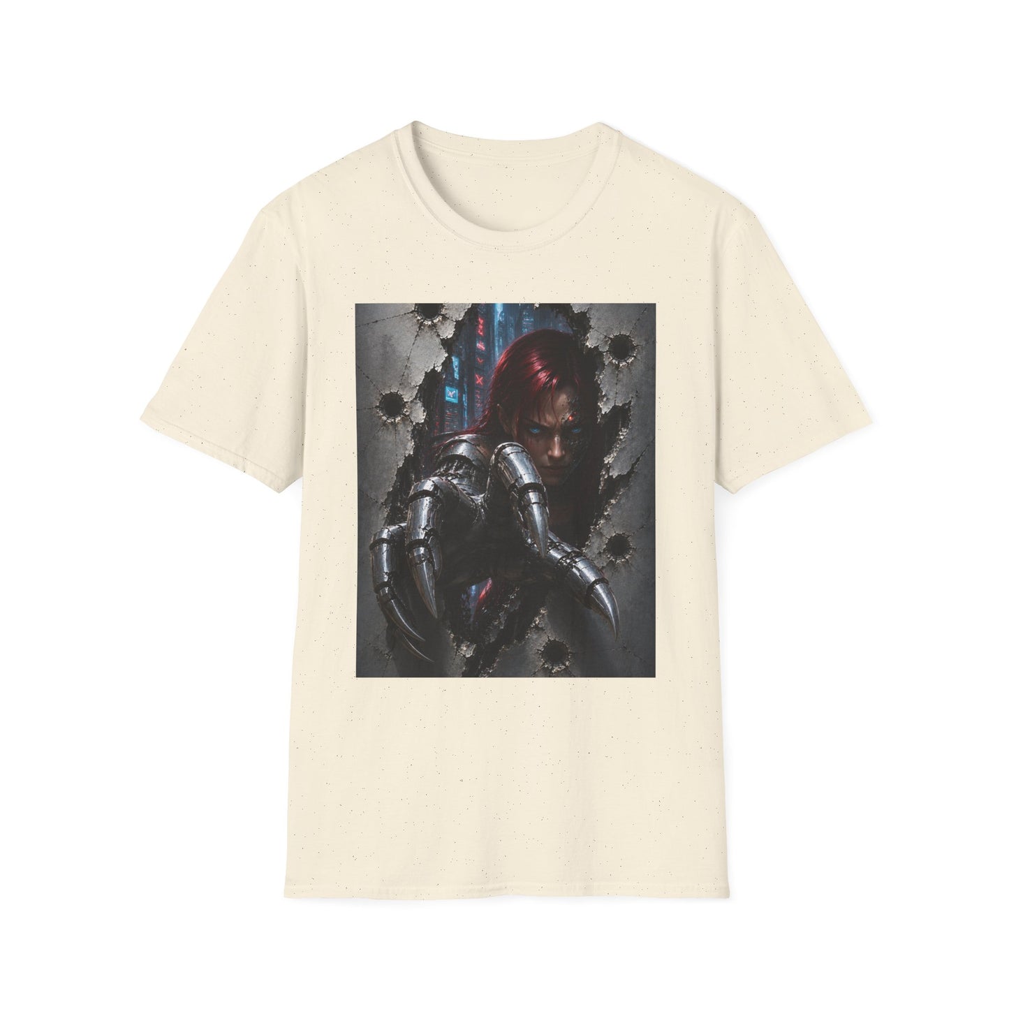 Cyberpunk Warrior Graphic T-Shirt — Red-Haired Brawler Design