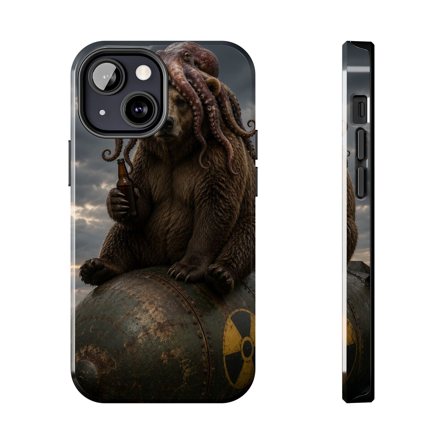 Tough Phone Case — Post‑Apocalyptic Bear with Octopus Helmet on Nuclear Bomb