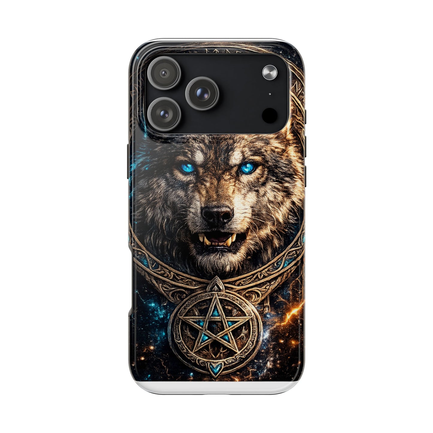 Wolf Pentagram Phone Case - Rugged Mystic Phone Cover with Glowing Blue Eyes