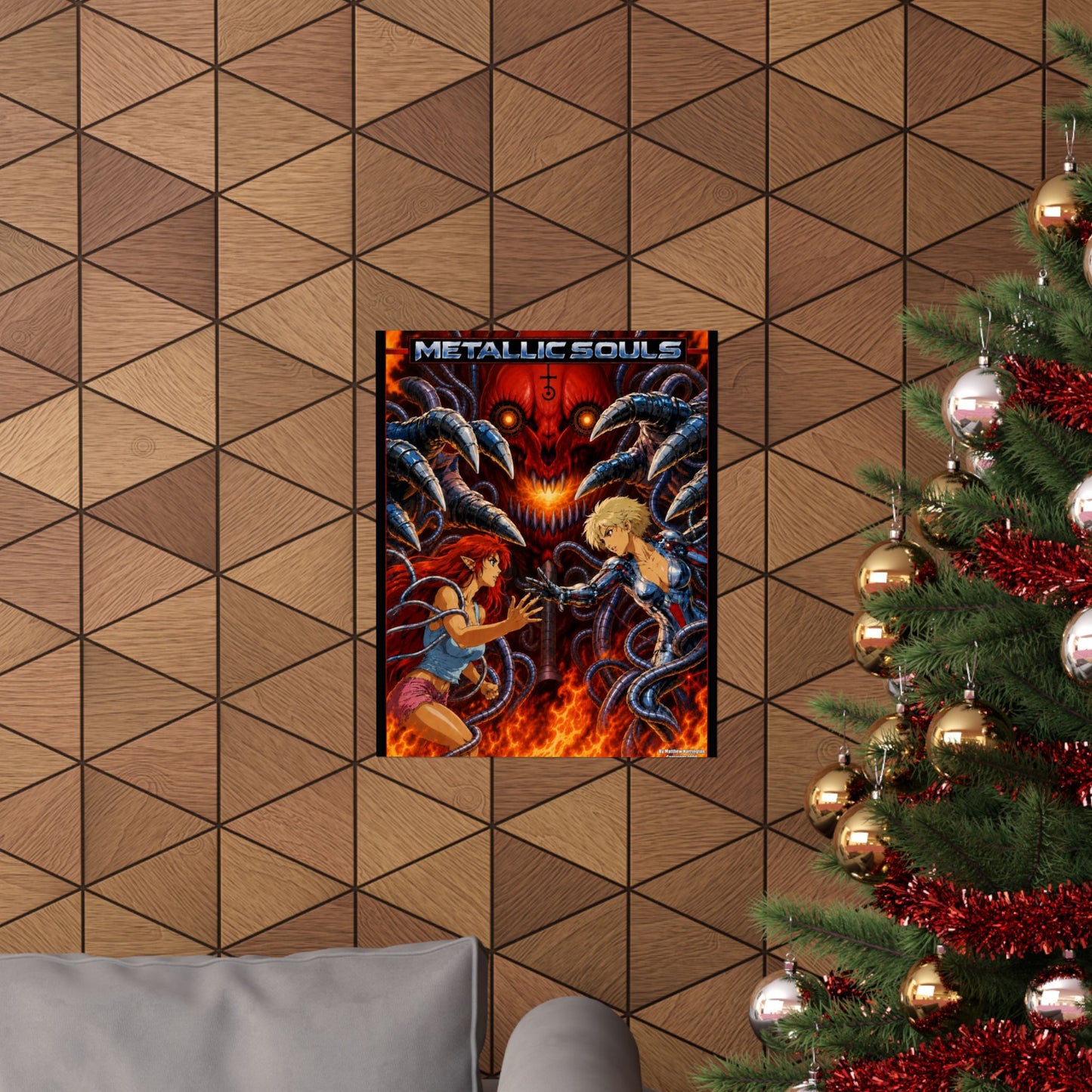 Metallic Souls Anime Poster — Matte Vertical Sci‑Fi Horror Art Print