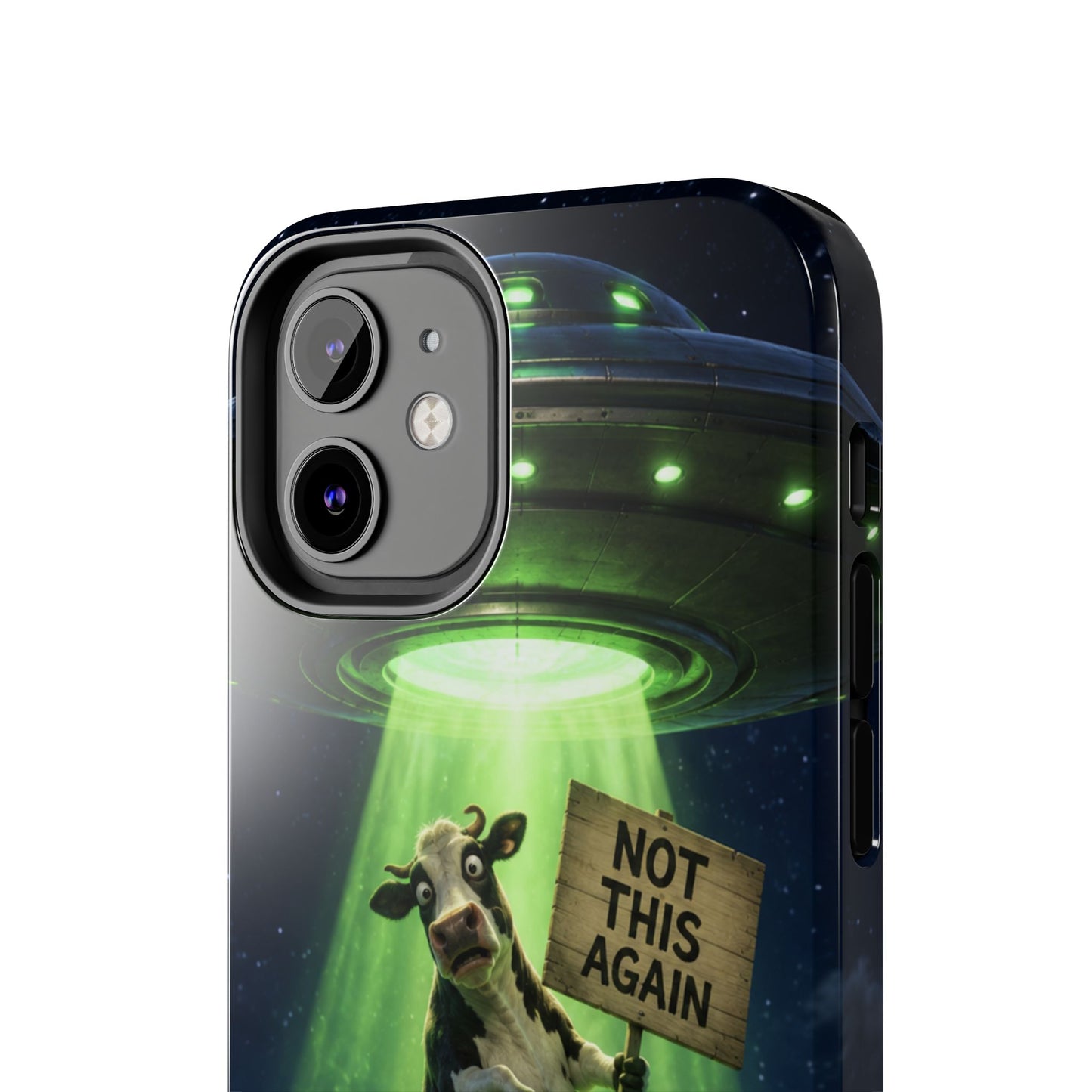 Phone Case — Funny Alien Abduction Cow Design ("Not This Again")