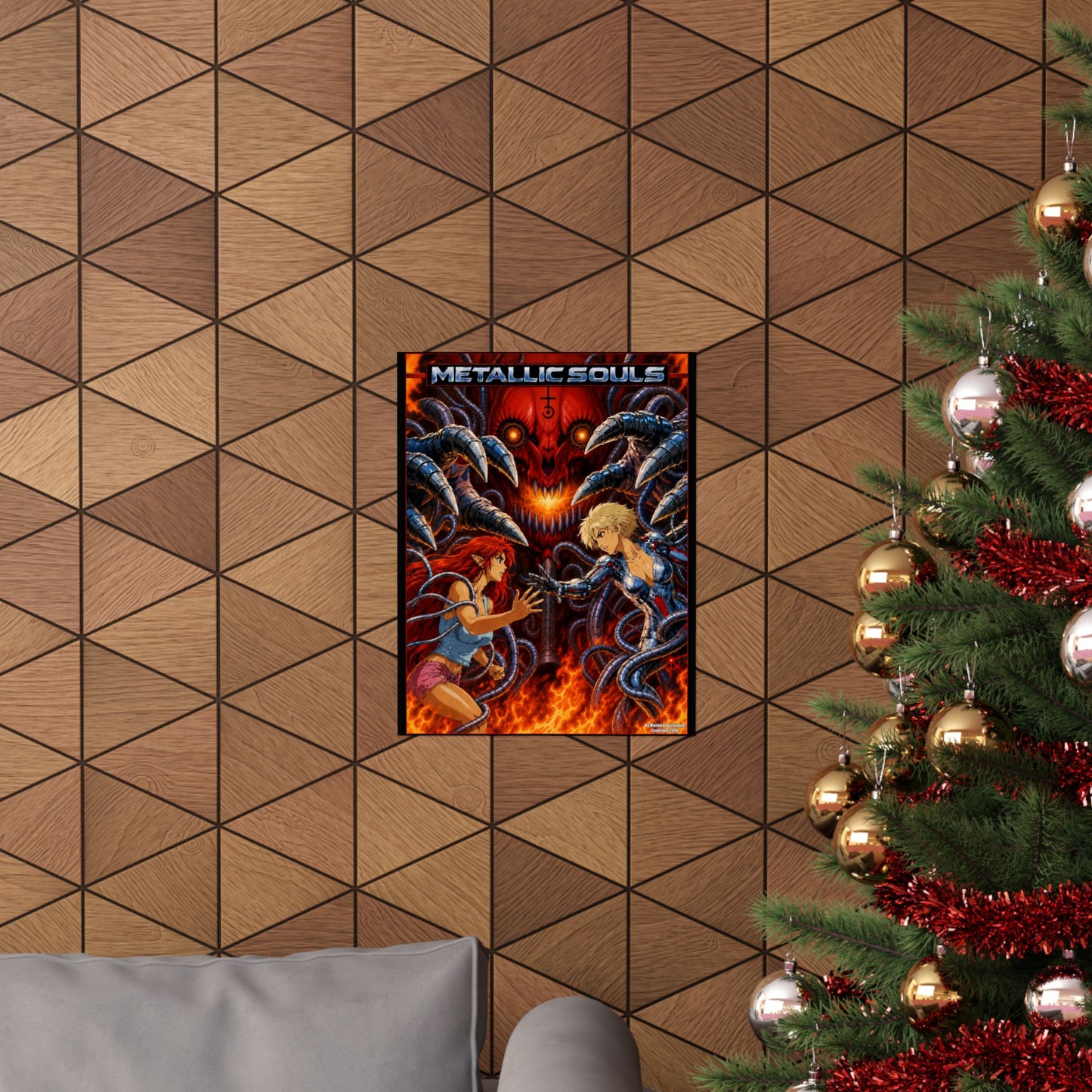 Metallic Souls Anime Poster — Matte Vertical Sci‑Fi Horror Art Print
