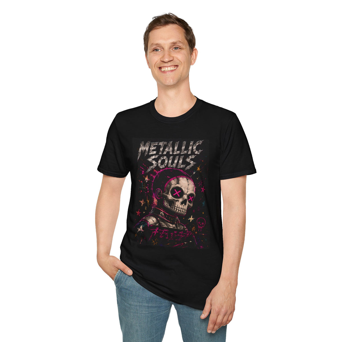 Metallic Souls Skull T‑Shirt — Retro Grunge Rock Tee