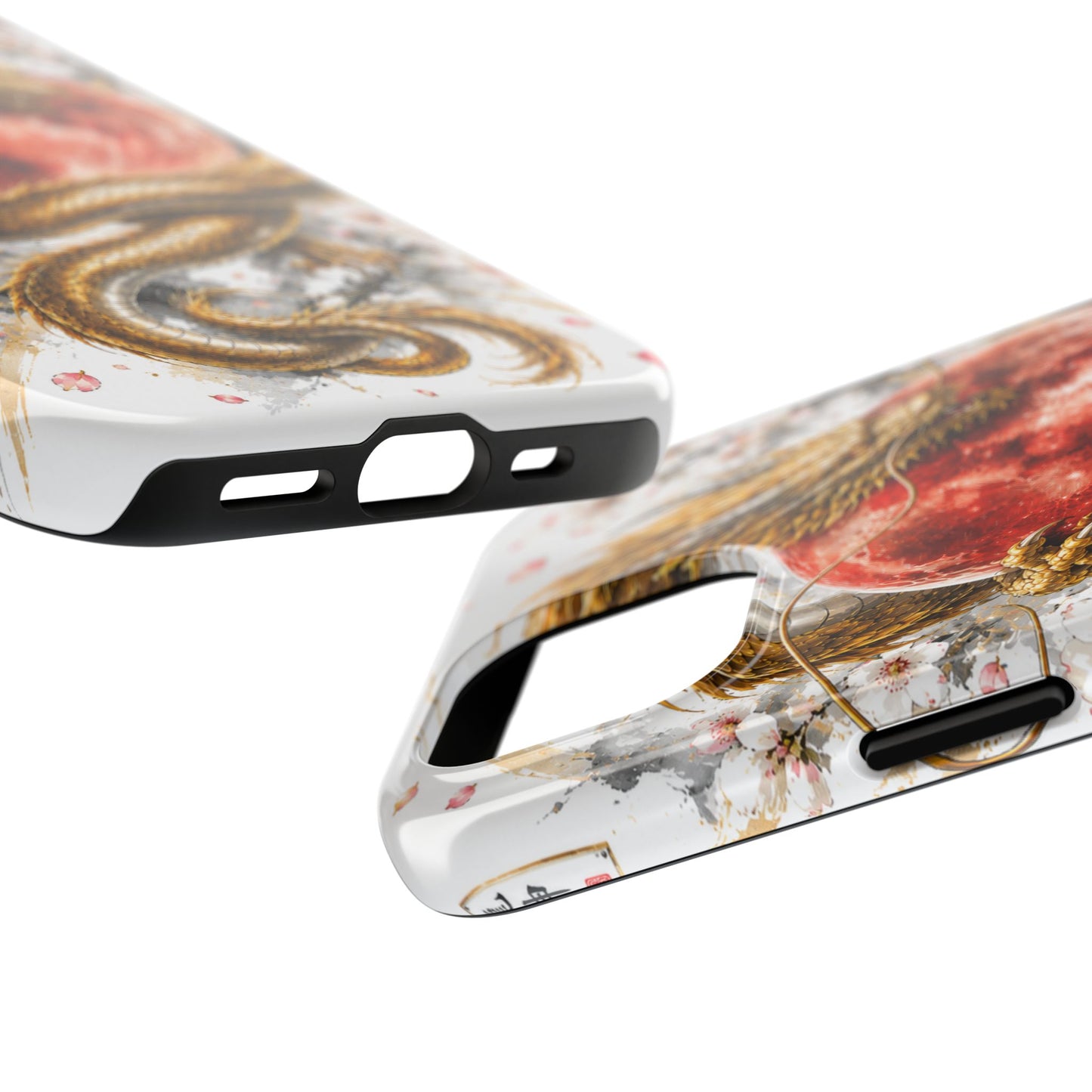 Golden Dragon Phone Case — Red Moon & Cherry Blossom Tough Phone Case