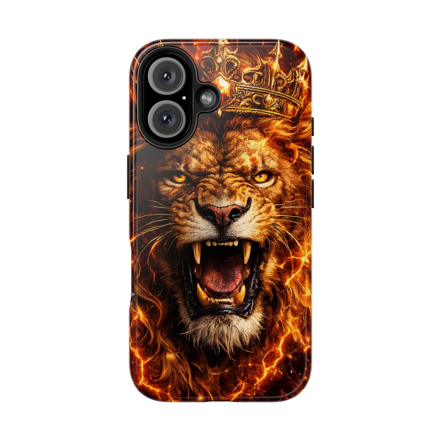 Fiery Lion King Tough Phone Case — Protective iPhone Case with Roaring Crown Design