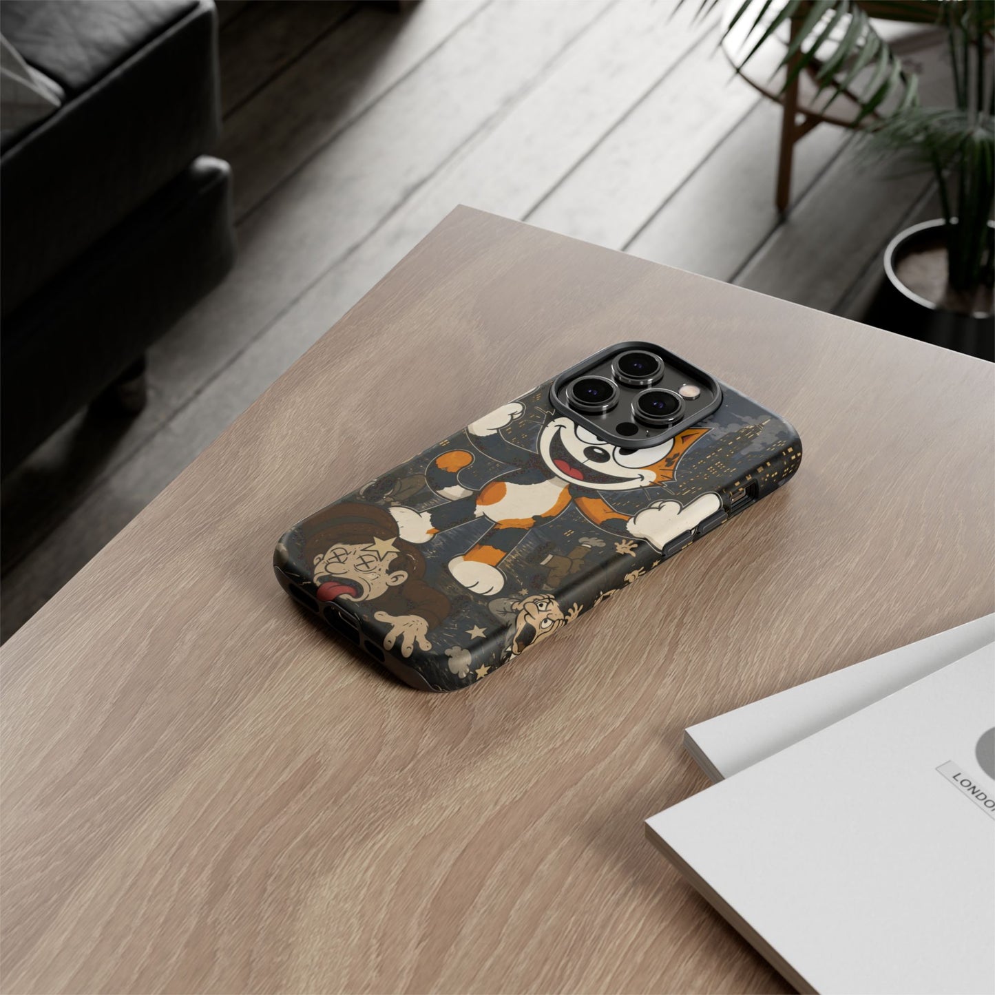 Vintage Cartoon Cat Phone Case — Edgy Felix-Style Illustration