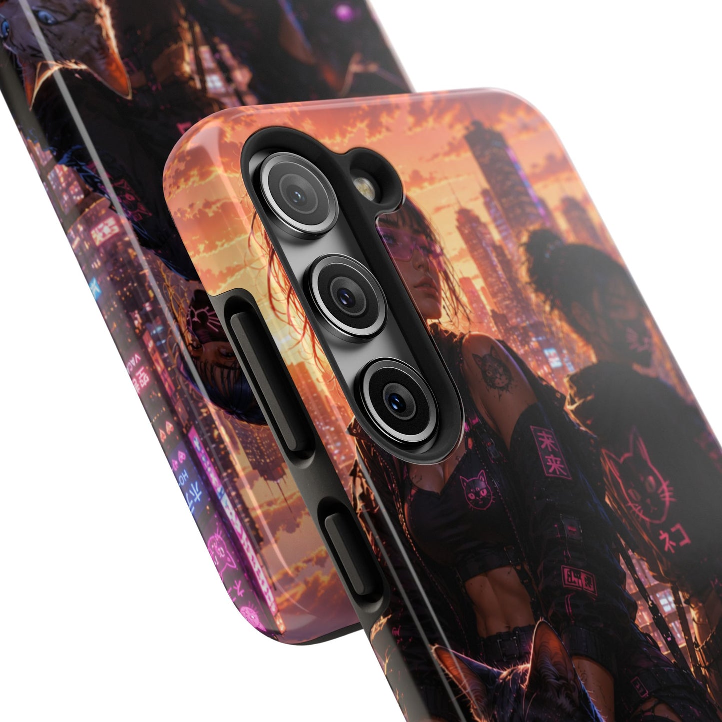 Cyberpunk Pack: Tough Phone Case with Neon Panther & City Sunset