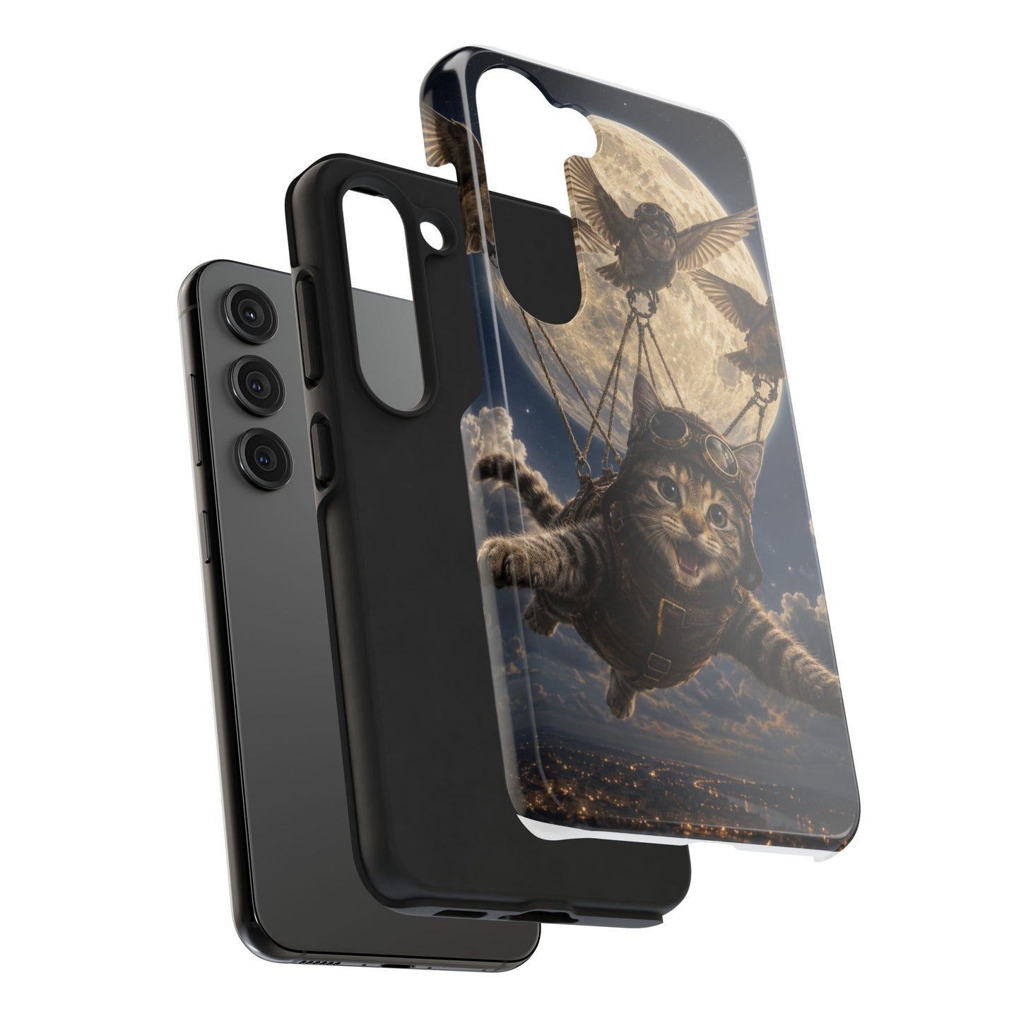 Cat Pilot Phone Case — Adventure Kitty Moonlit Flight Tough Protection