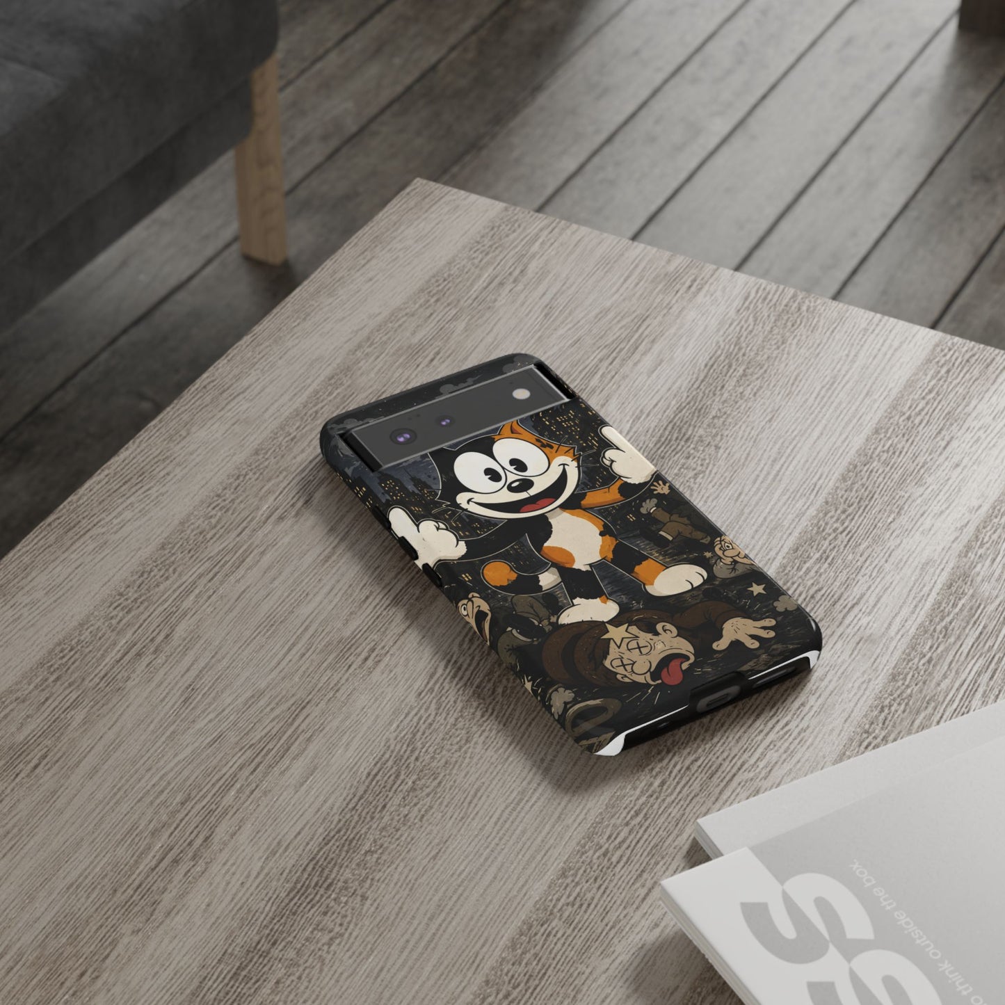 Vintage Cartoon Cat Phone Case — Edgy Felix-Style Illustration