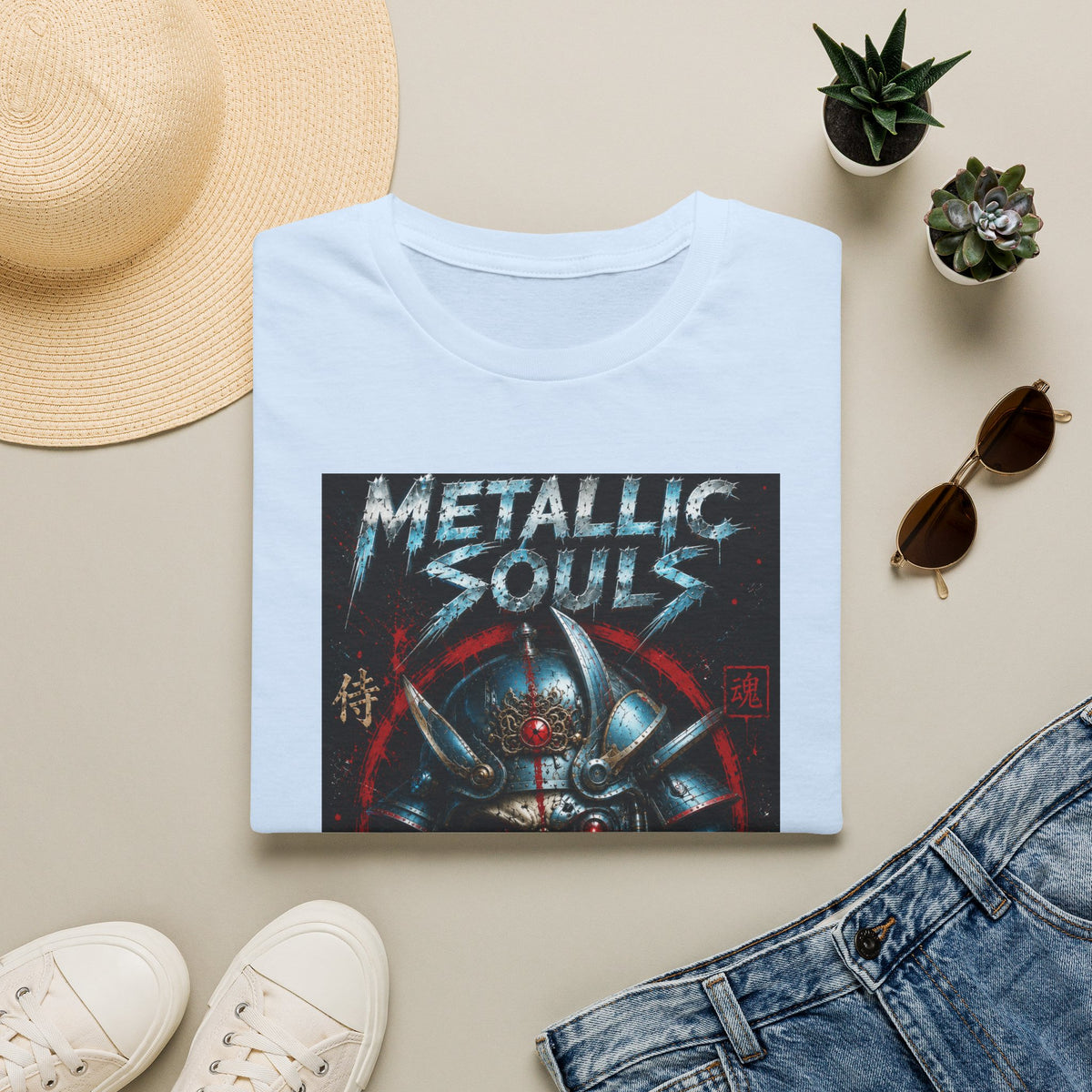 Metallic Souls Samurai Helmet T‑Shirt — Vintage Mecha Warrior Graphic Tee