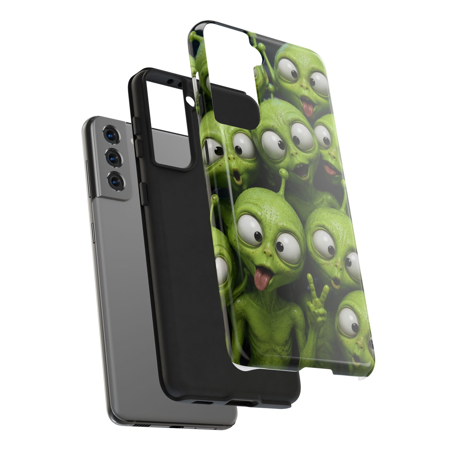 Alien Selfie Tough Phone Case — Cute Green Cartoon Aliens Protective Cover