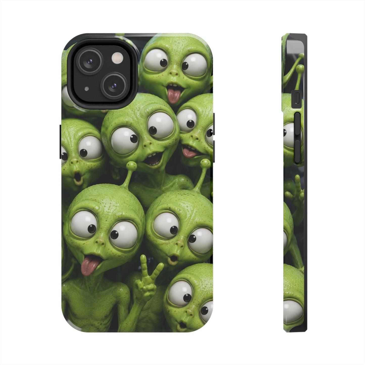 Alien Selfie Tough Phone Case — Cute Green Cartoon Aliens Protective Cover