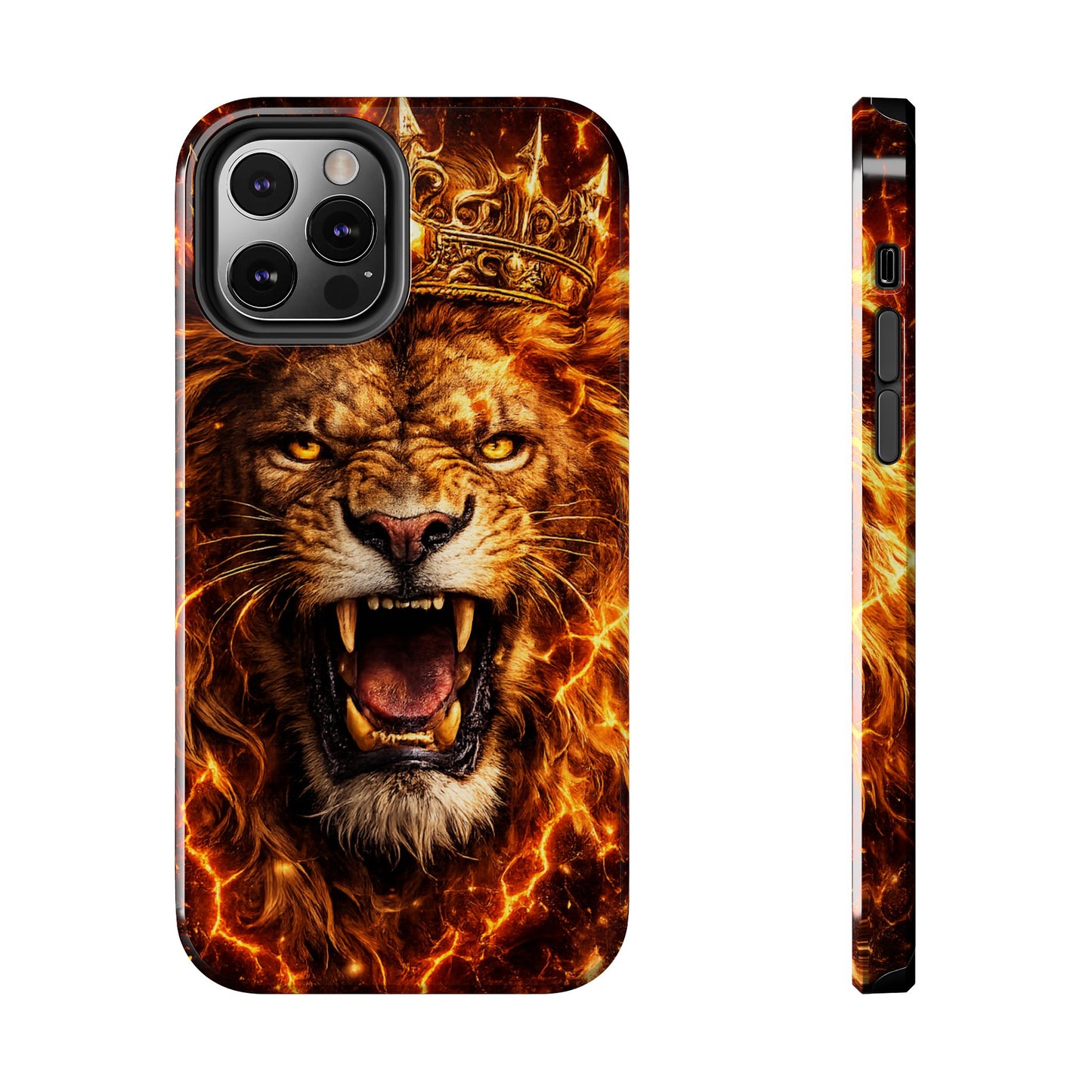 Fiery Lion King Tough Phone Case — Protective iPhone Case with Roaring Crown Design