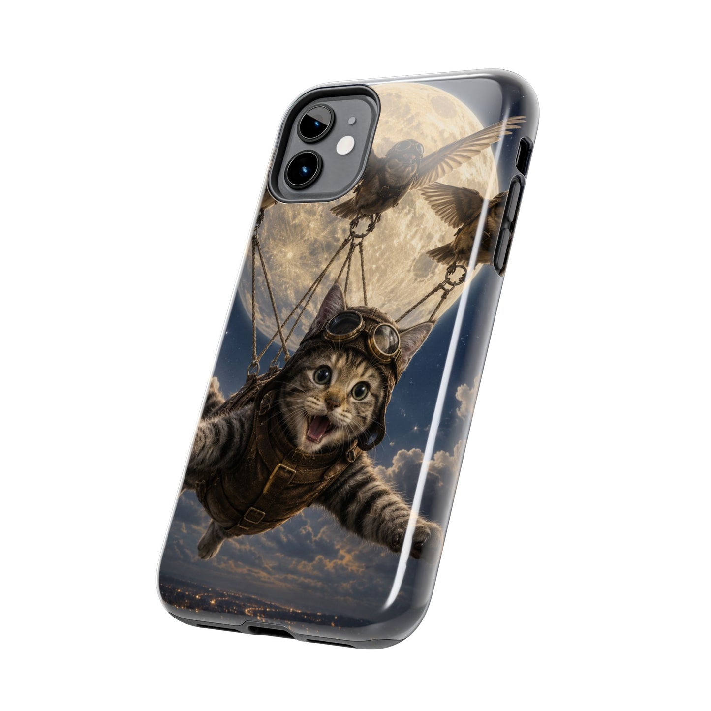 Cat Pilot Phone Case — Adventure Kitty Moonlit Flight Tough Protection