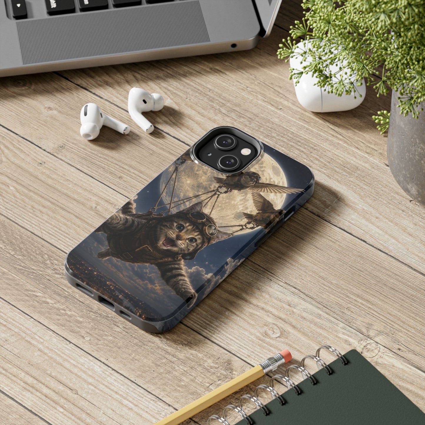 Cat Pilot Phone Case — Adventure Kitty Moonlit Flight Tough Protection