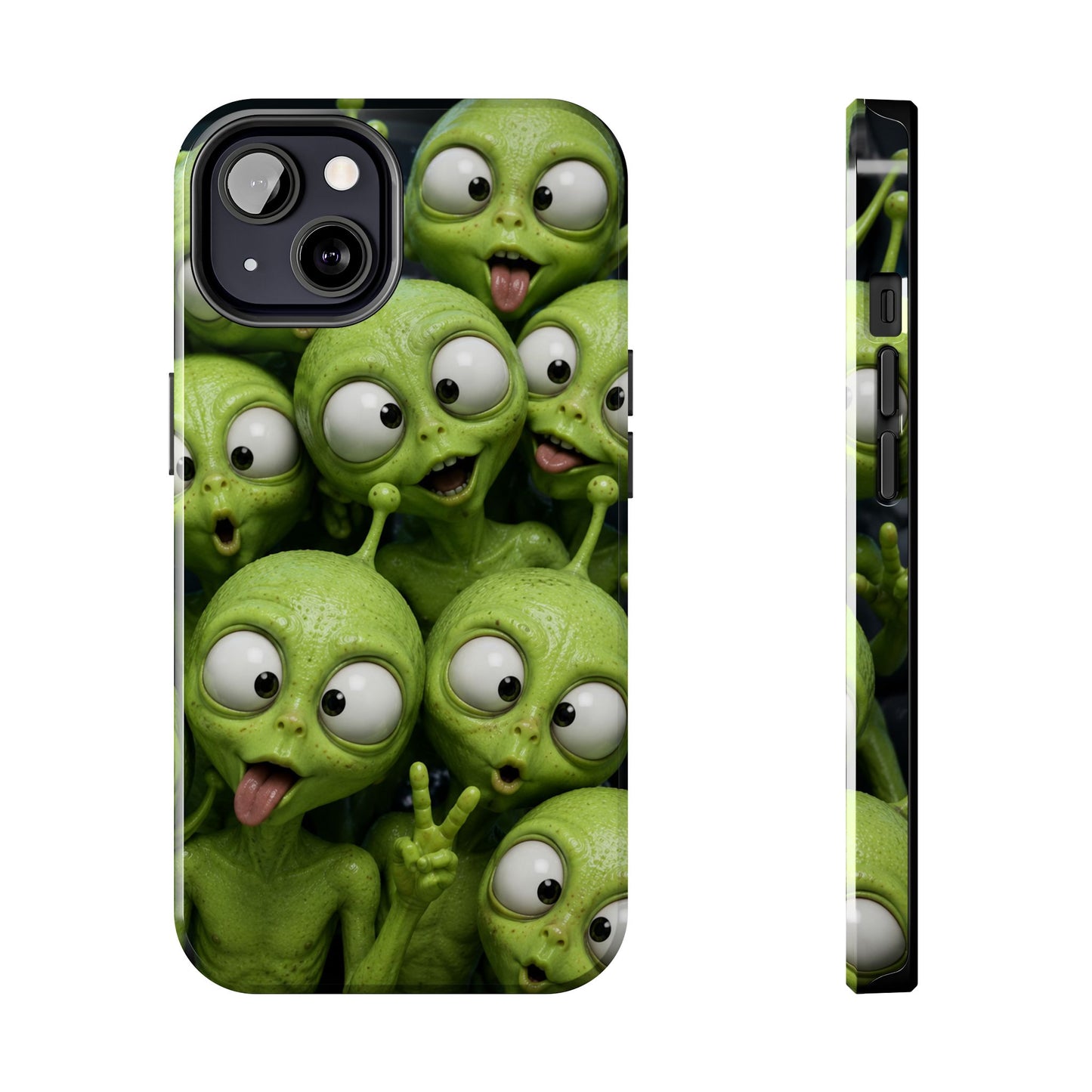 Alien Selfie Tough Phone Case — Cute Green Cartoon Aliens Protective Cover