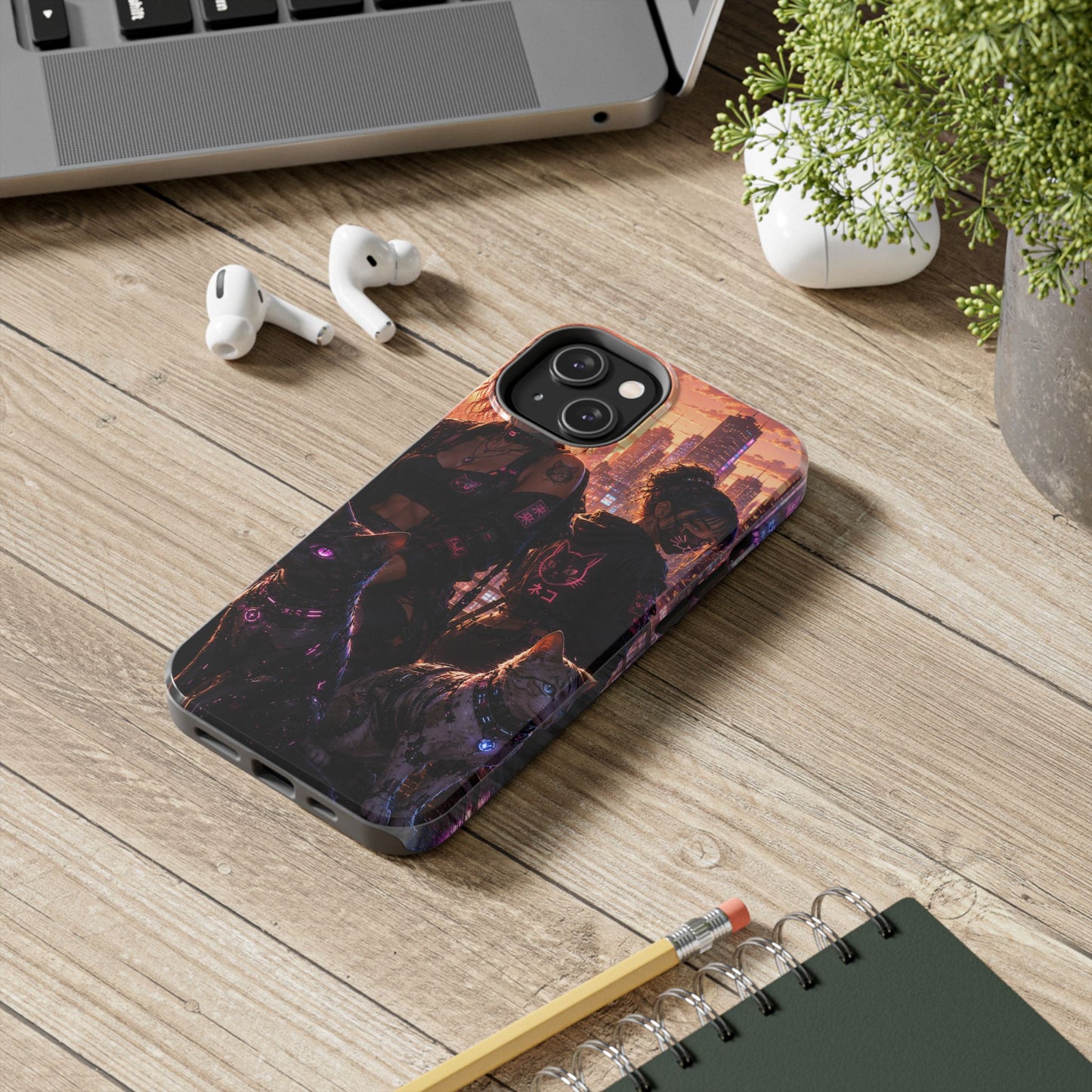 Cyberpunk Pack: Tough Phone Case with Neon Panther & City Sunset