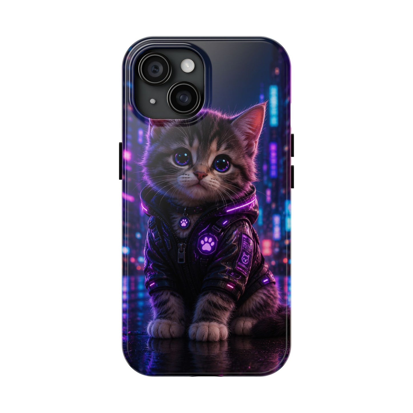 Cyberpunk Kitten Tough Phone Case — Neon Cat Protective Phone Cover