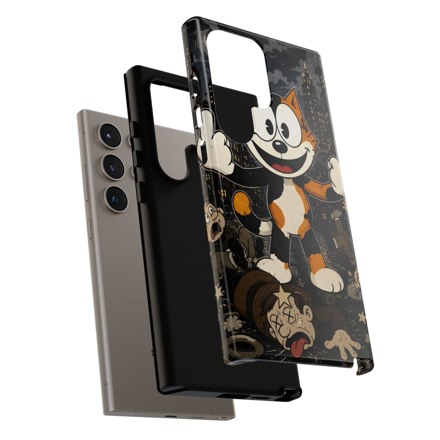 Vintage Cartoon Cat Phone Case — Edgy Felix-Style Illustration