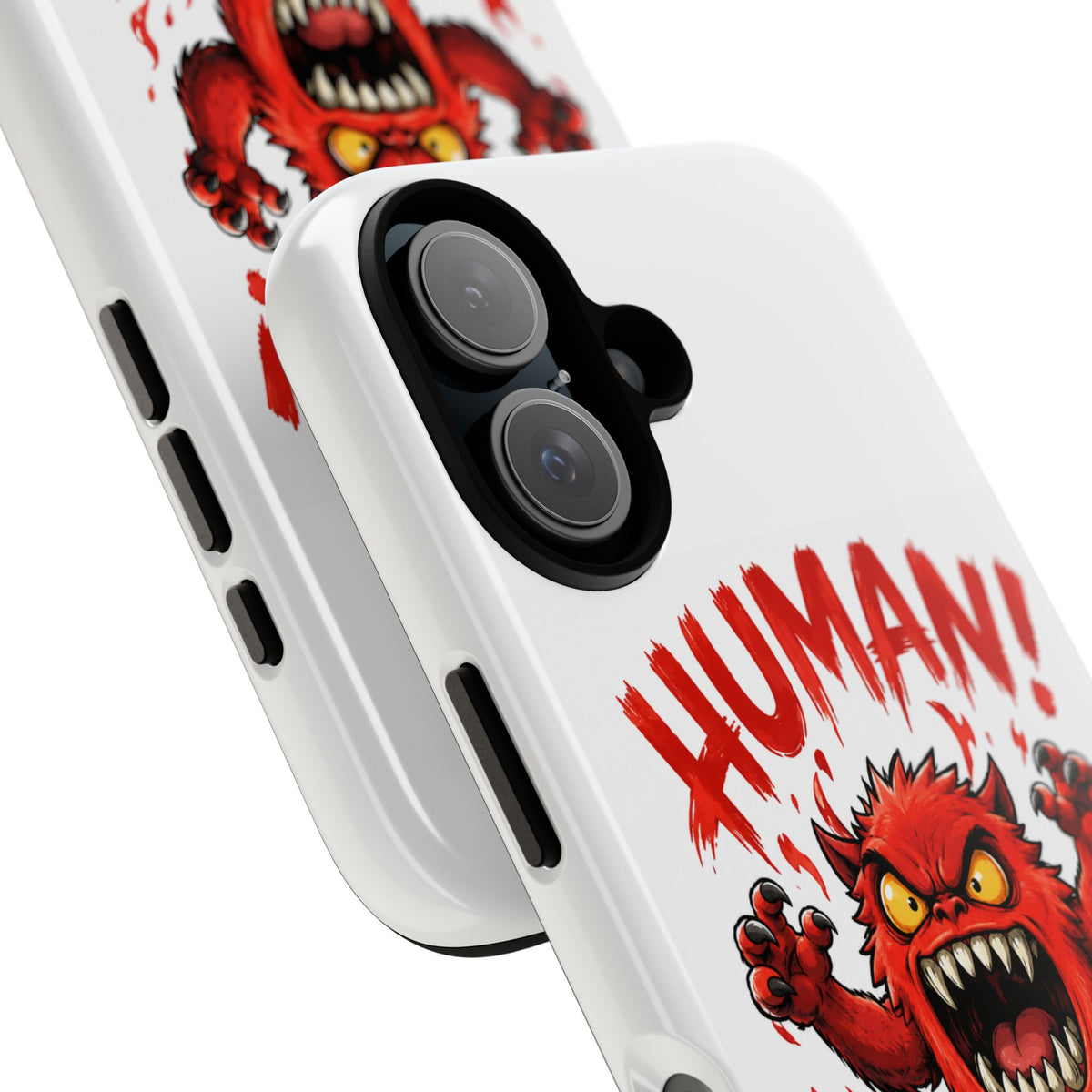 Angry Monster "HUMAN!" Phone Case — Cute Fiery Creature iPhone Cover