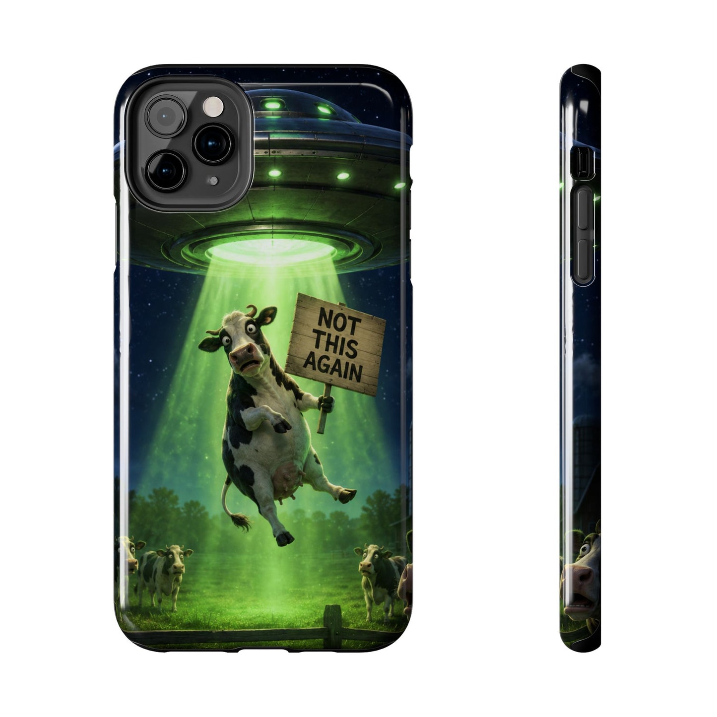 Phone Case — Funny Alien Abduction Cow Design ("Not This Again")