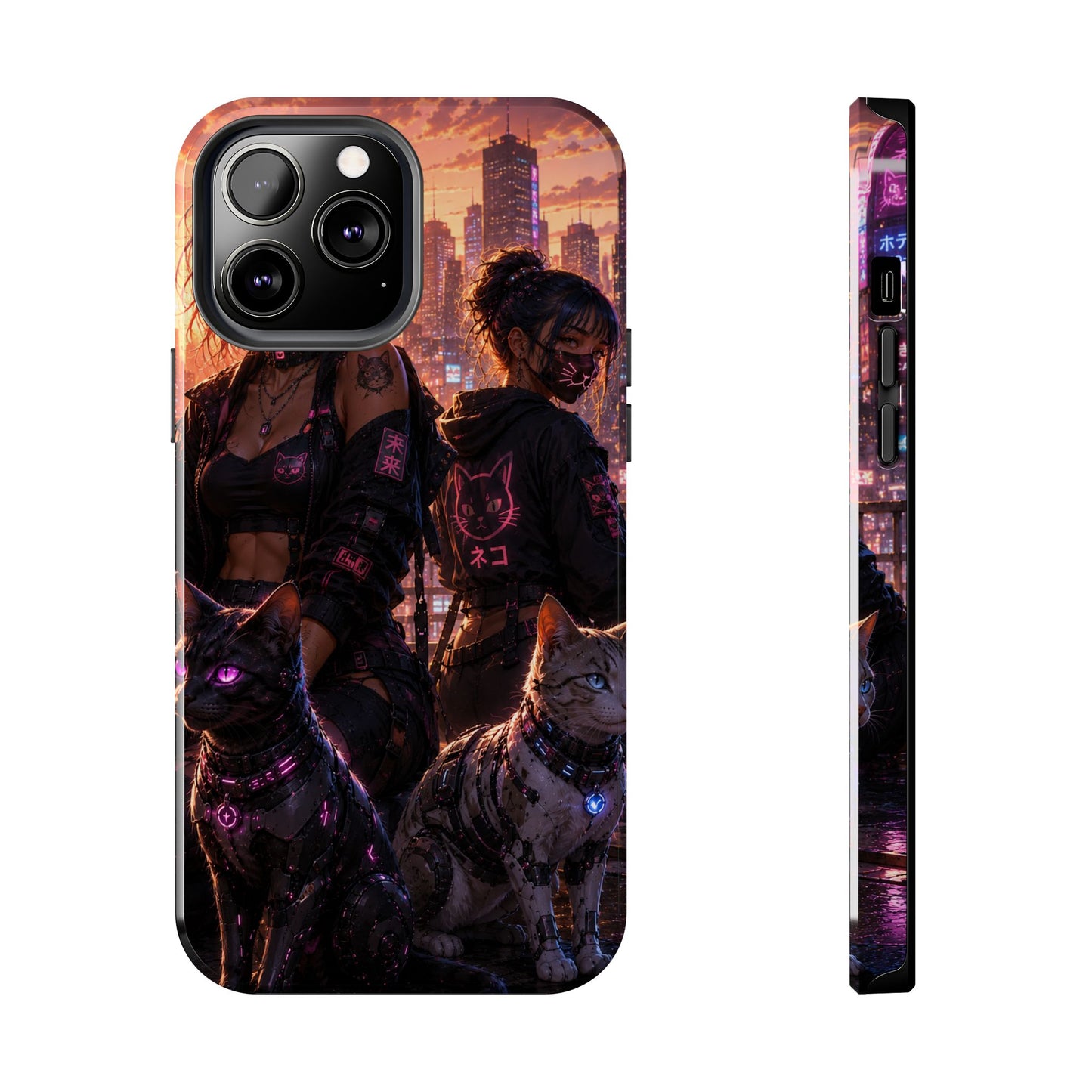 Cyberpunk Pack: Tough Phone Case with Neon Panther & City Sunset