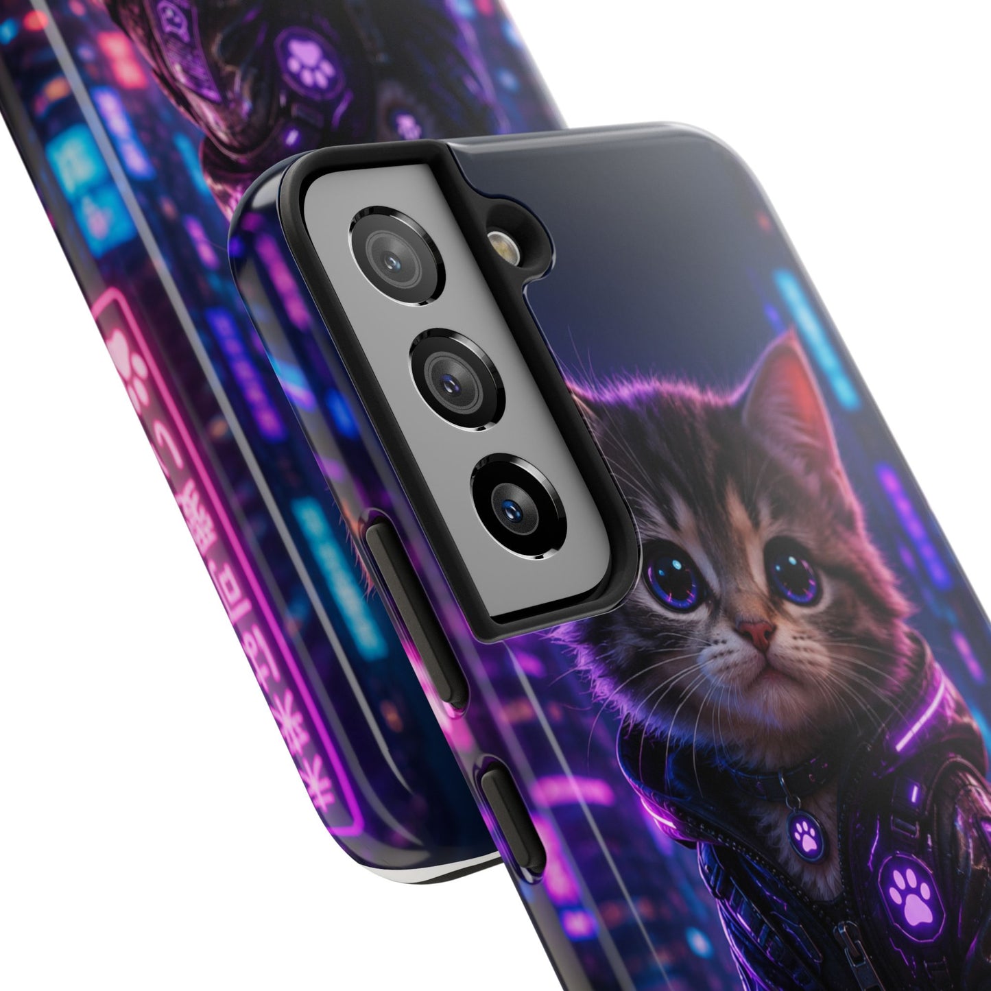Cyberpunk Kitten Tough Phone Case — Neon Cat Protective Phone Cover
