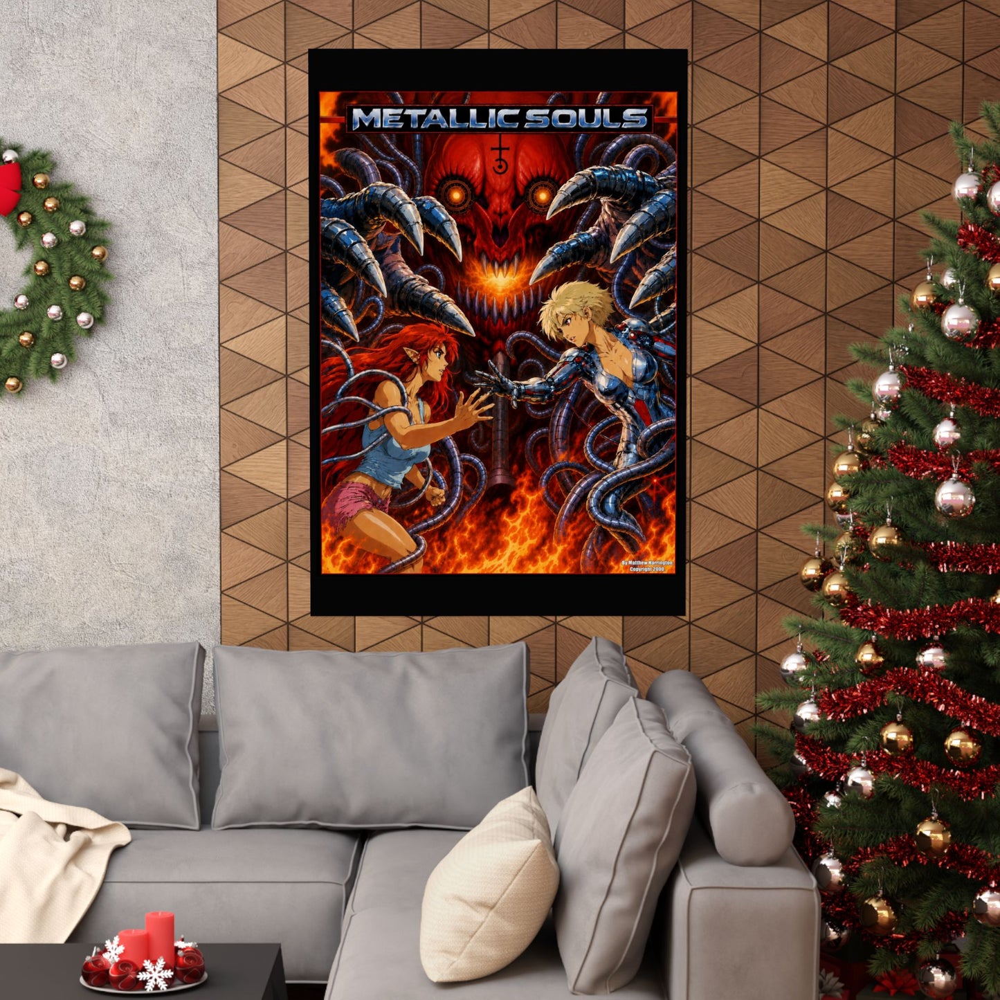 Metallic Souls Anime Poster — Matte Vertical Sci‑Fi Horror Art Print
