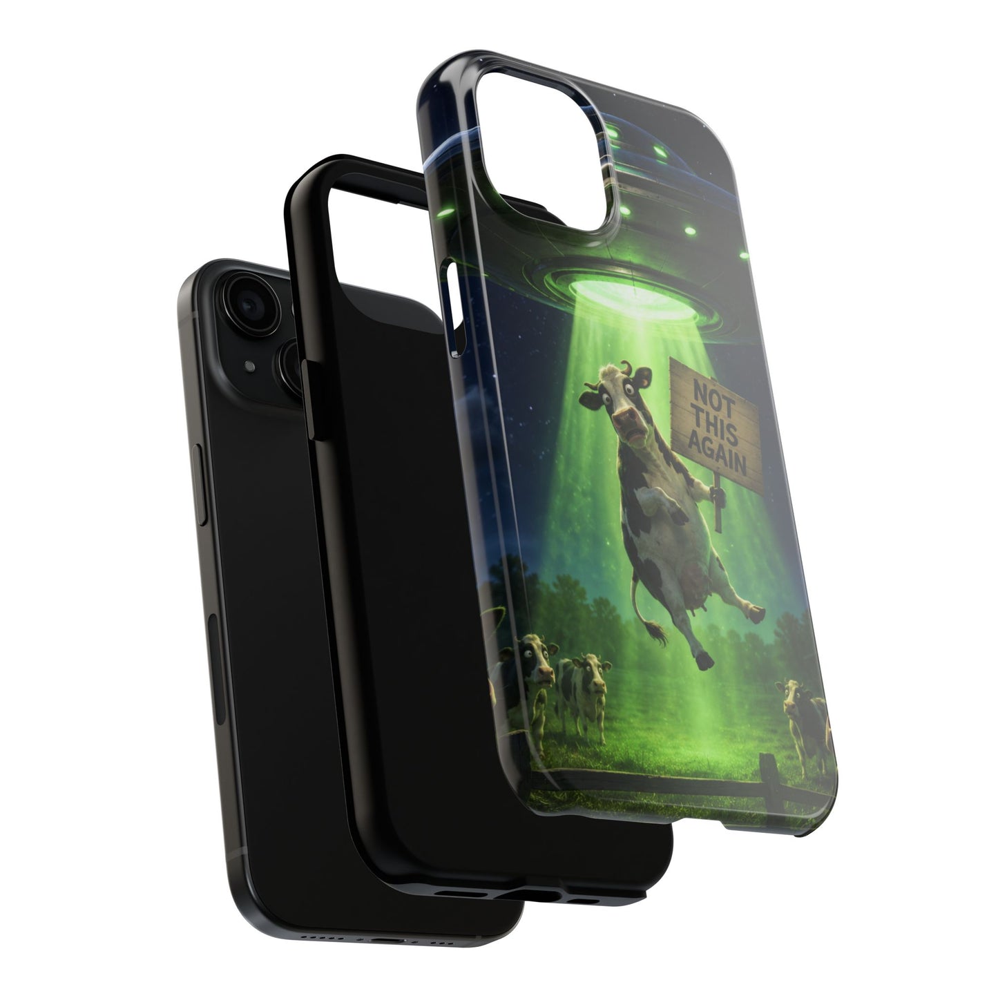 Phone Case — Funny Alien Abduction Cow Design ("Not This Again")