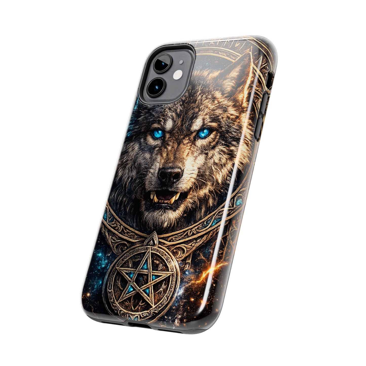 Wolf Pentagram Phone Case - Rugged Mystic Phone Cover with Glowing Blue Eyes