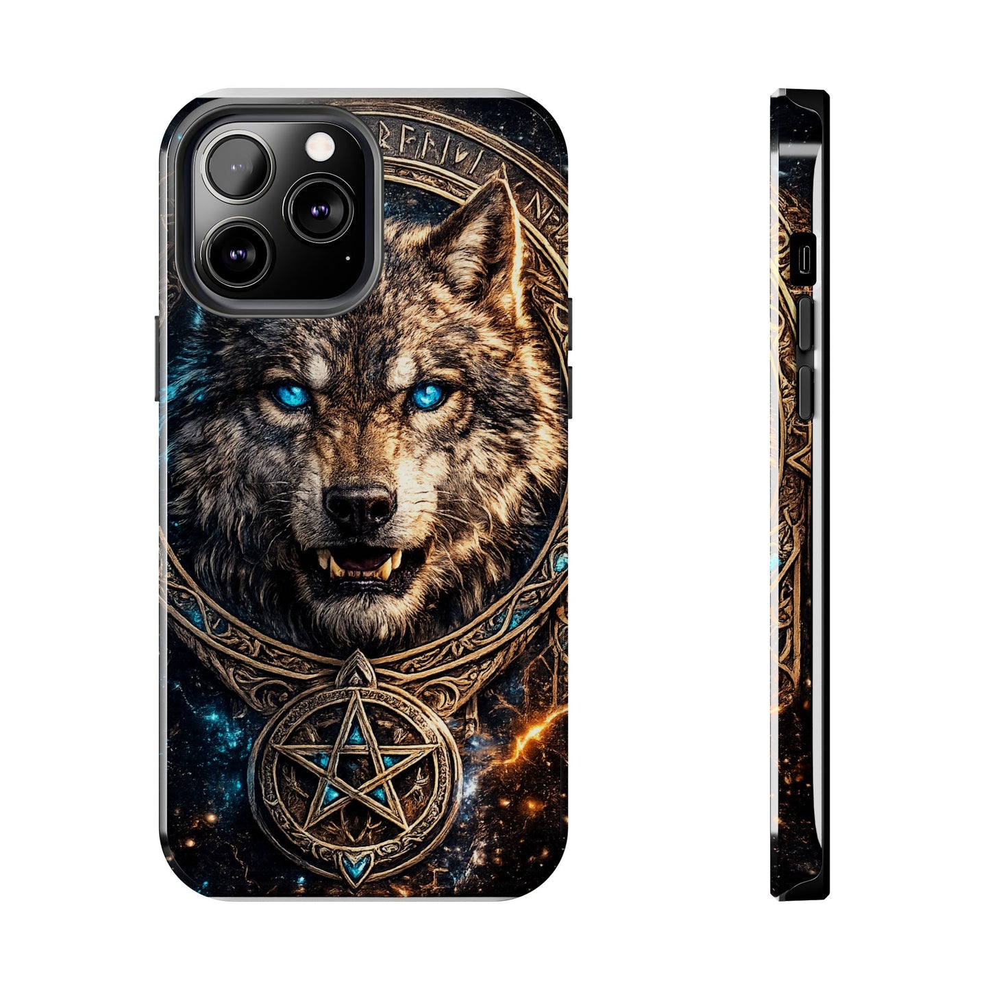 Wolf Pentagram Phone Case - Rugged Mystic Phone Cover with Glowing Blue Eyes
