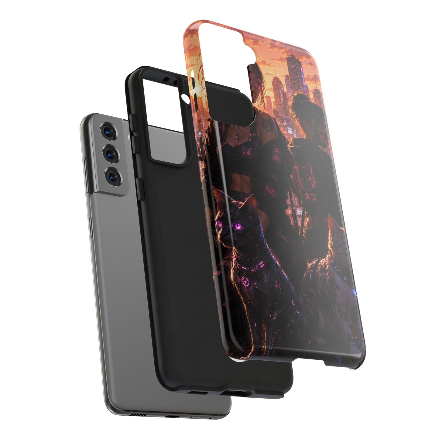 Cyberpunk Pack: Tough Phone Case with Neon Panther & City Sunset