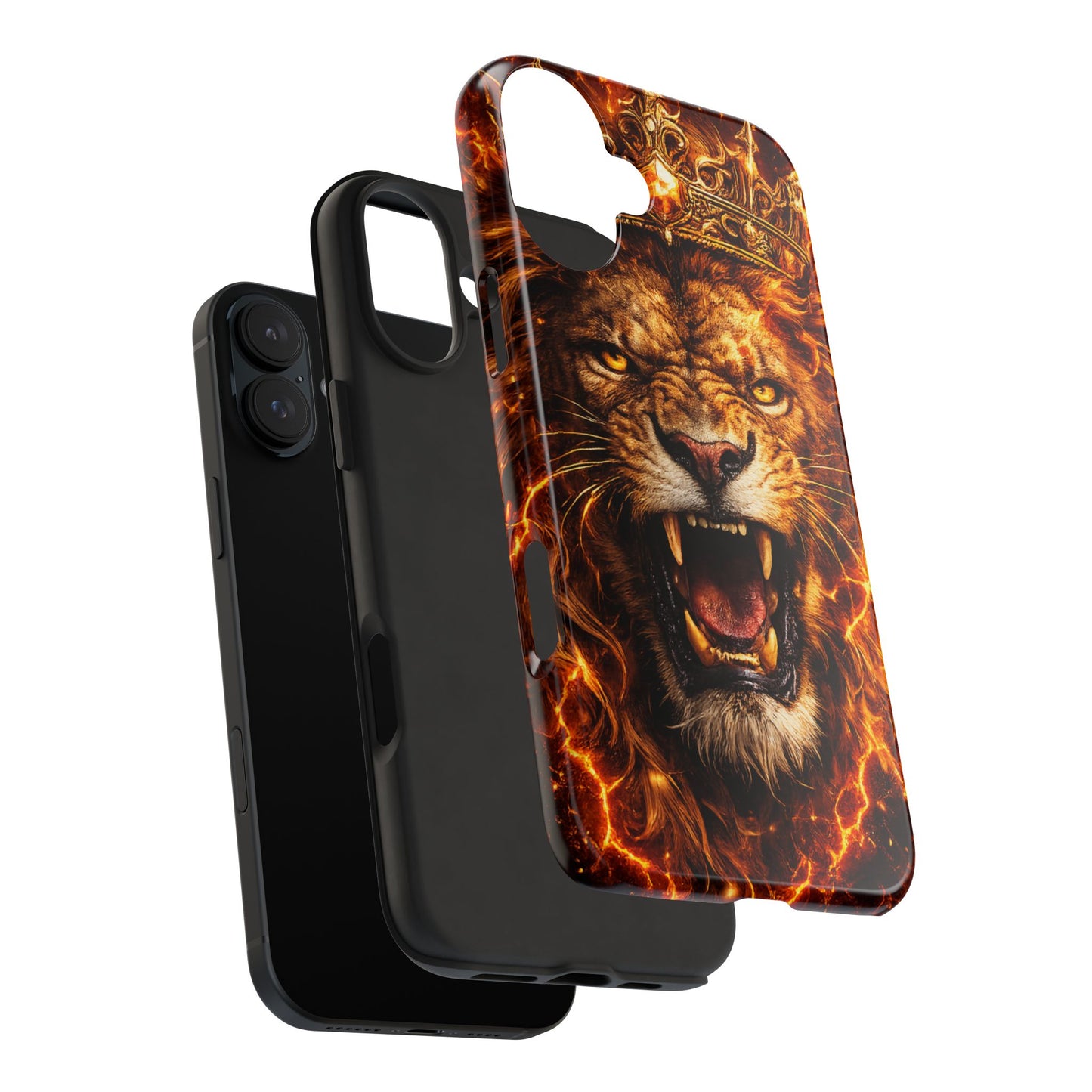 Fiery Lion King Tough Phone Case — Protective iPhone Case with Roaring Crown Design