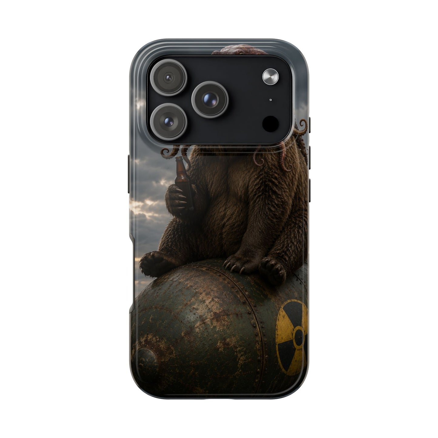 Tough Phone Case — Post‑Apocalyptic Bear with Octopus Helmet on Nuclear Bomb