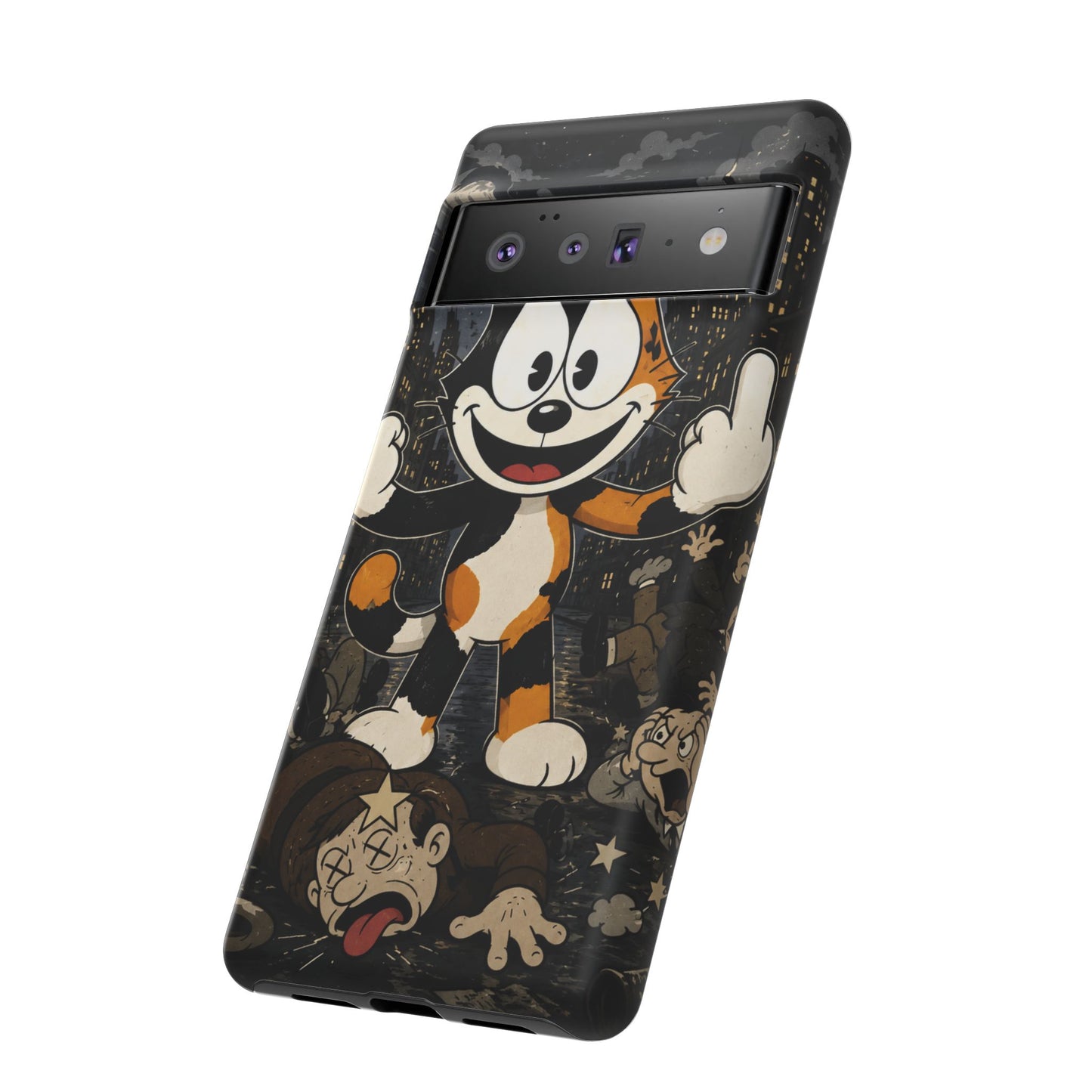 Vintage Cartoon Cat Phone Case — Edgy Felix-Style Illustration