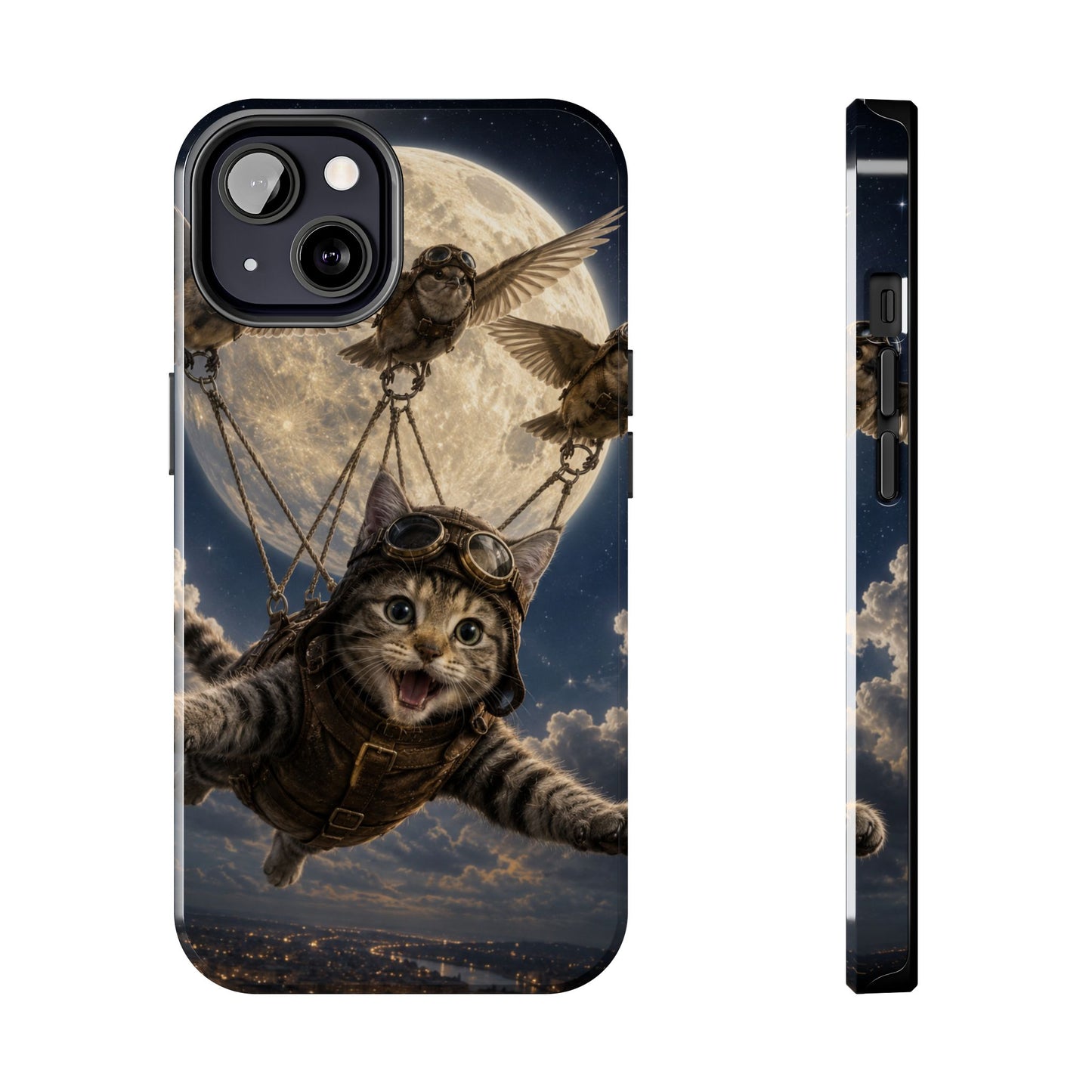 Cat Pilot Phone Case — Adventure Kitty Moonlit Flight Tough Protection