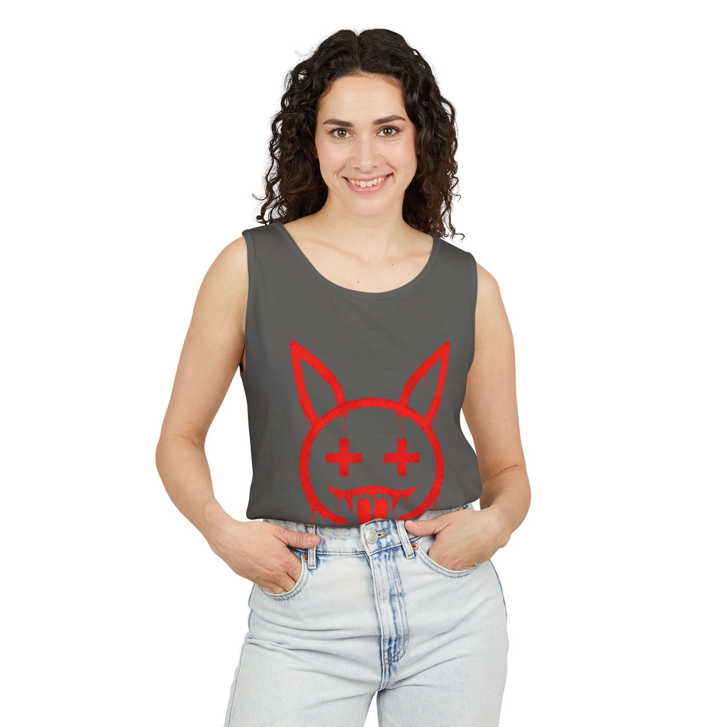 Graffiti Bunny Drip Tank Top,  Distressed Red Stencil Graphic