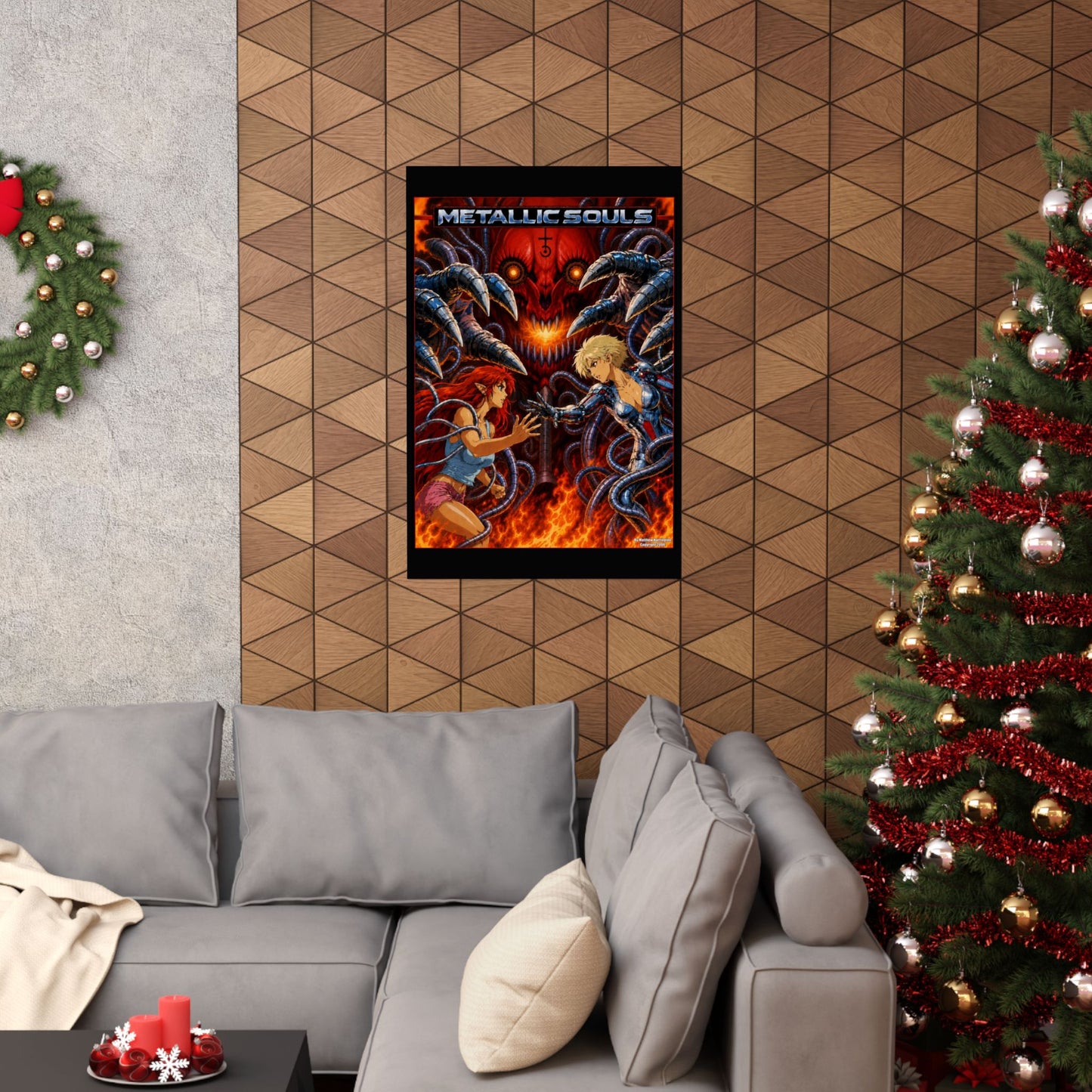 Metallic Souls Anime Poster — Matte Vertical Sci‑Fi Horror Art Print
