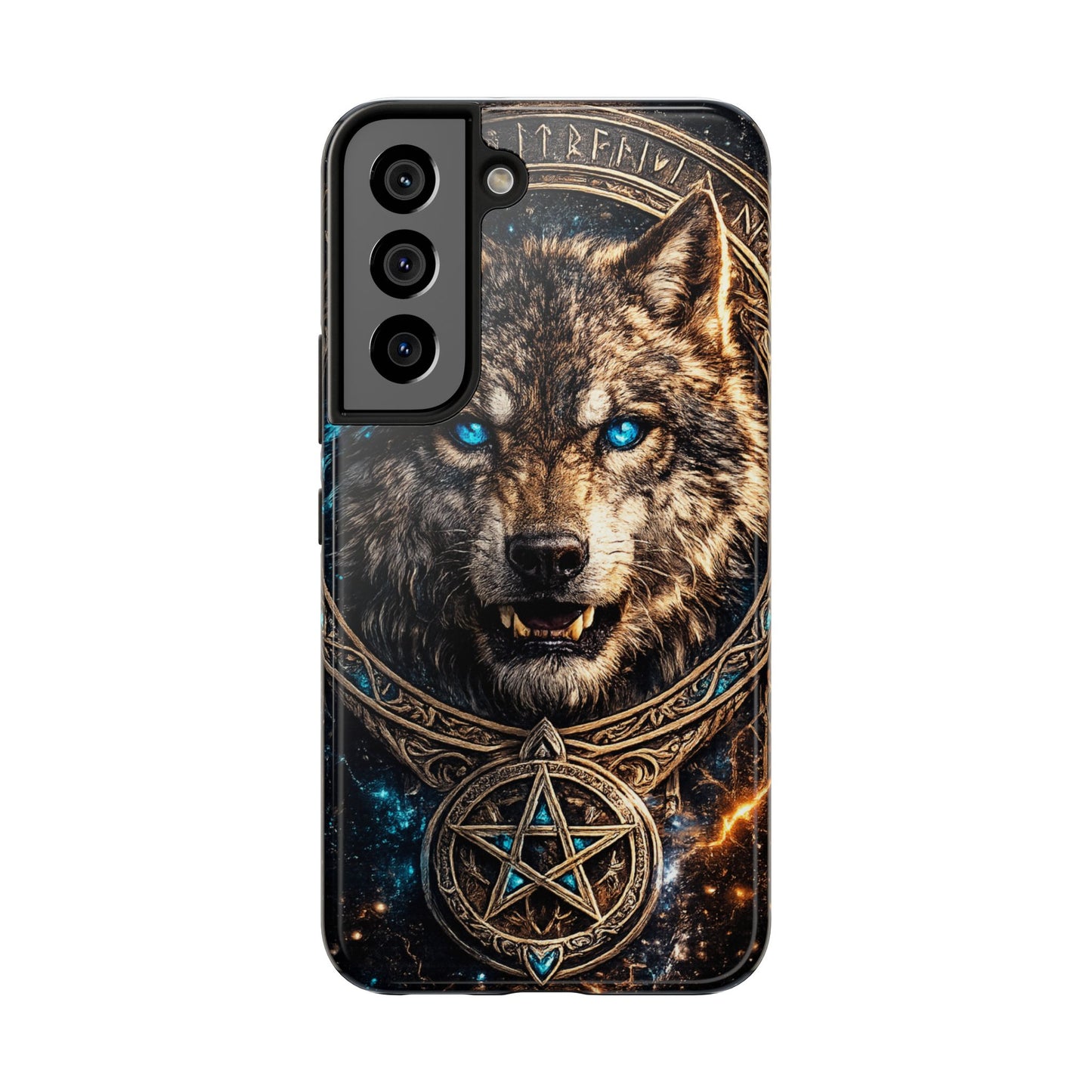 Wolf Pentagram Phone Case - Rugged Mystic Phone Cover with Glowing Blue Eyes